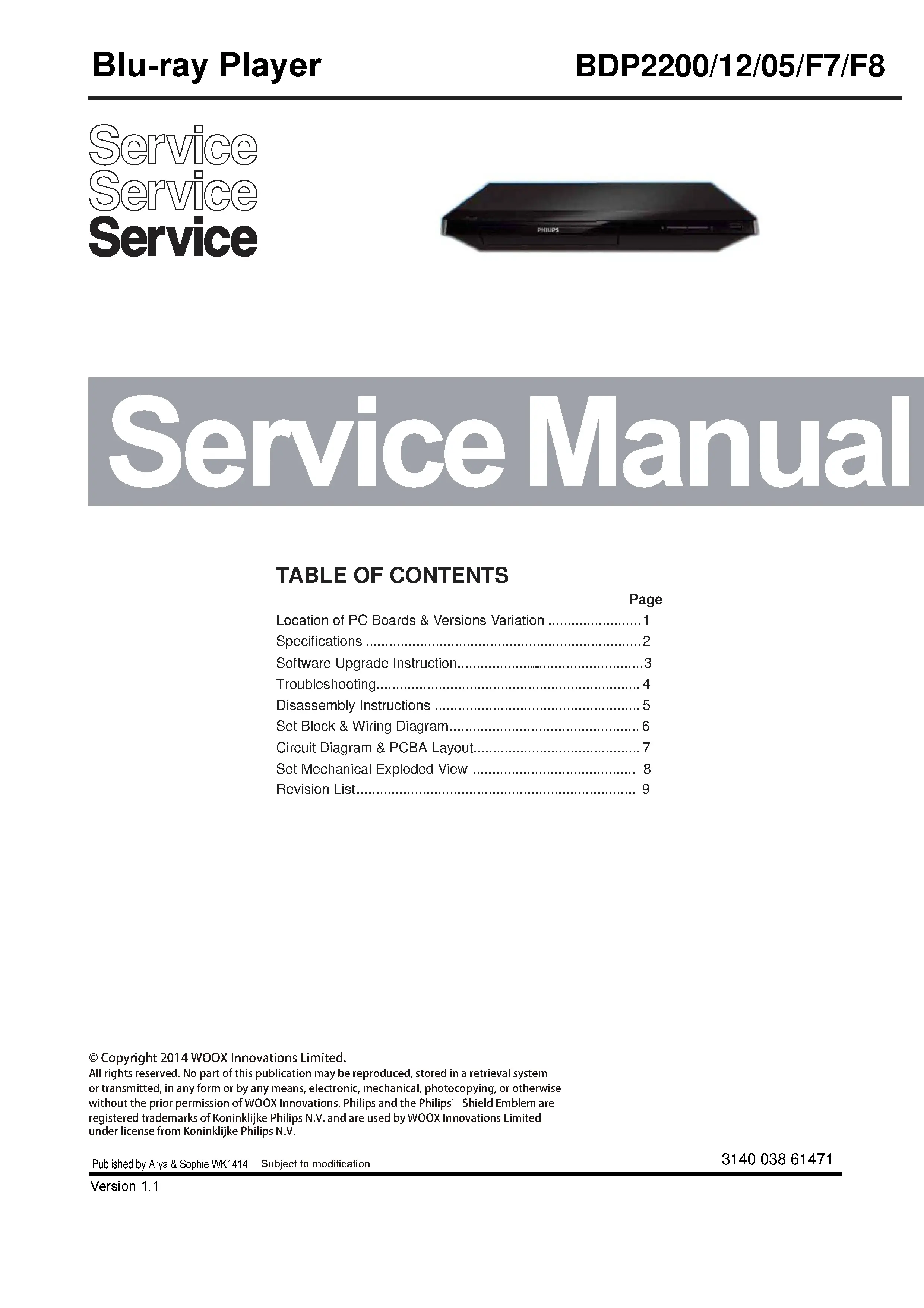 Philips bdp2200 service manual cover