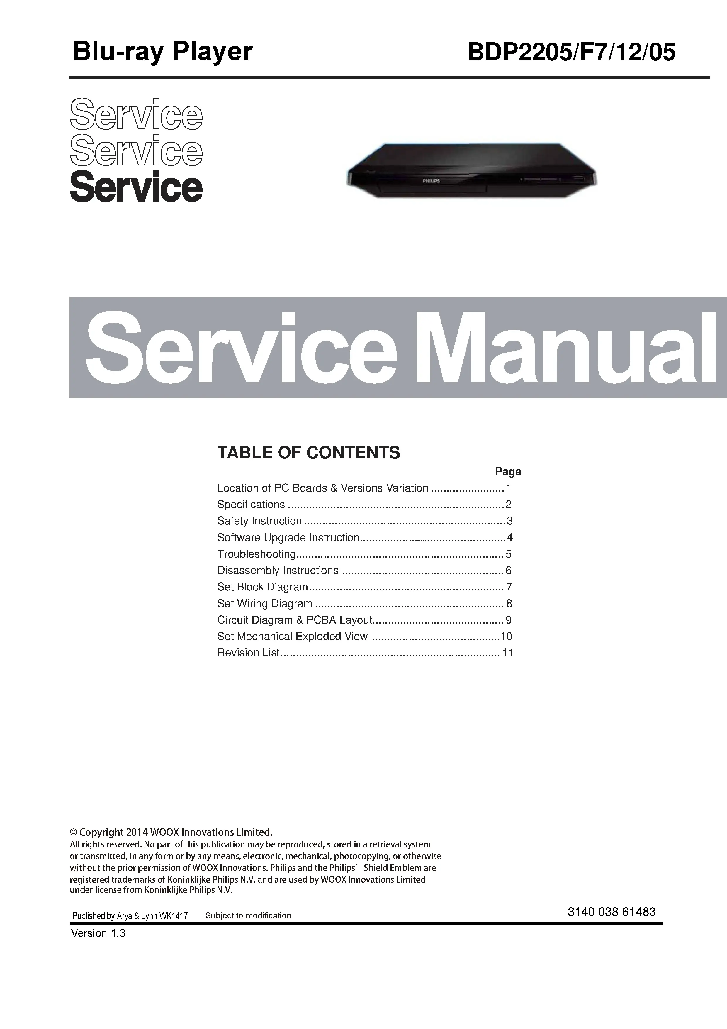 Philips bdp2205 service manual cover