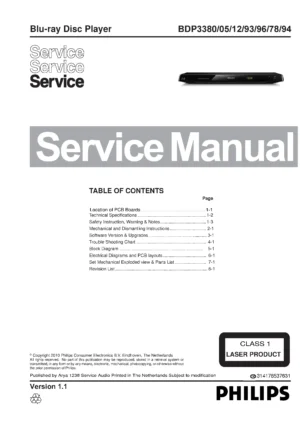 Philips bdp3380 service manual cover