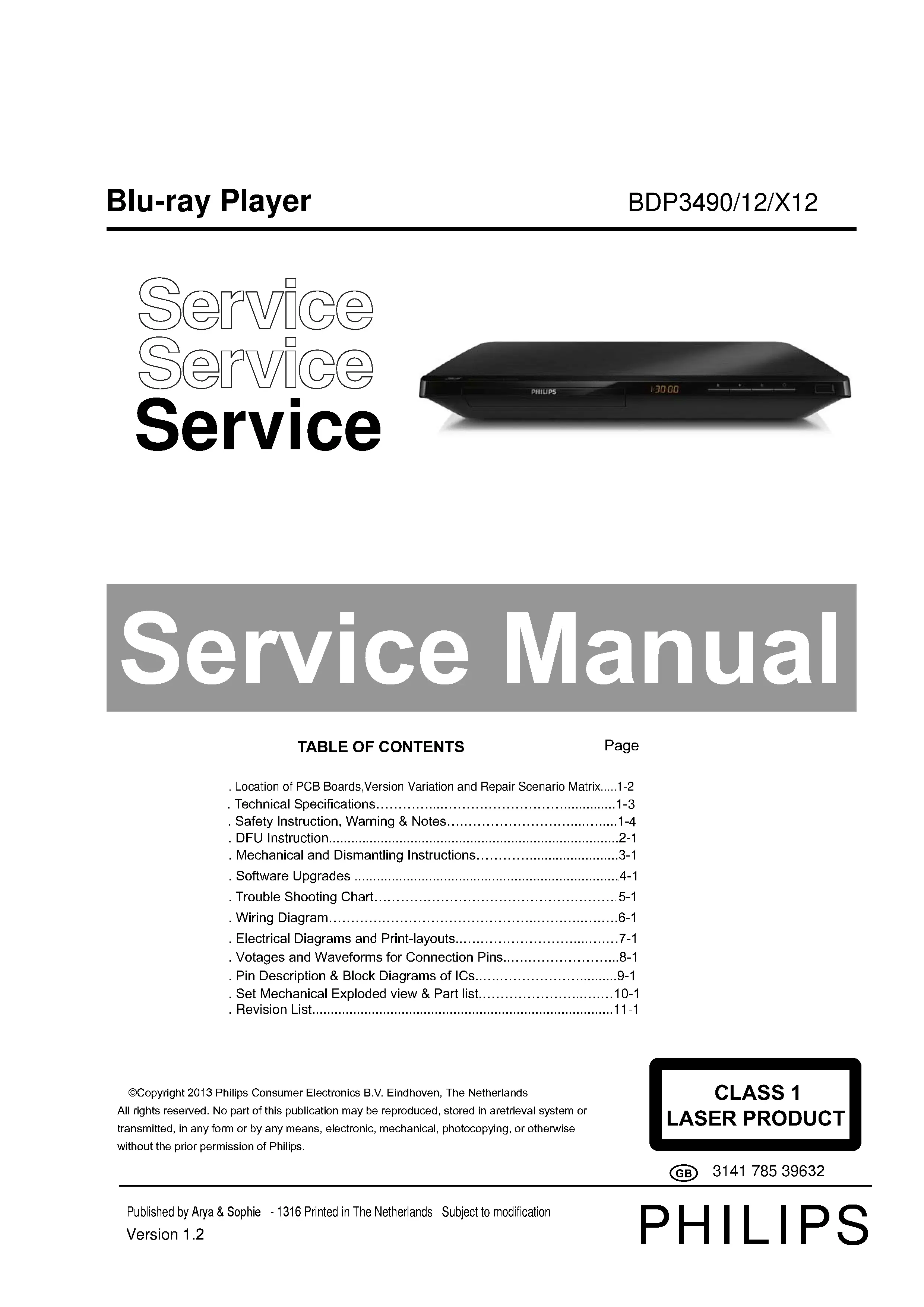 Philips bdp3490 service manual cover