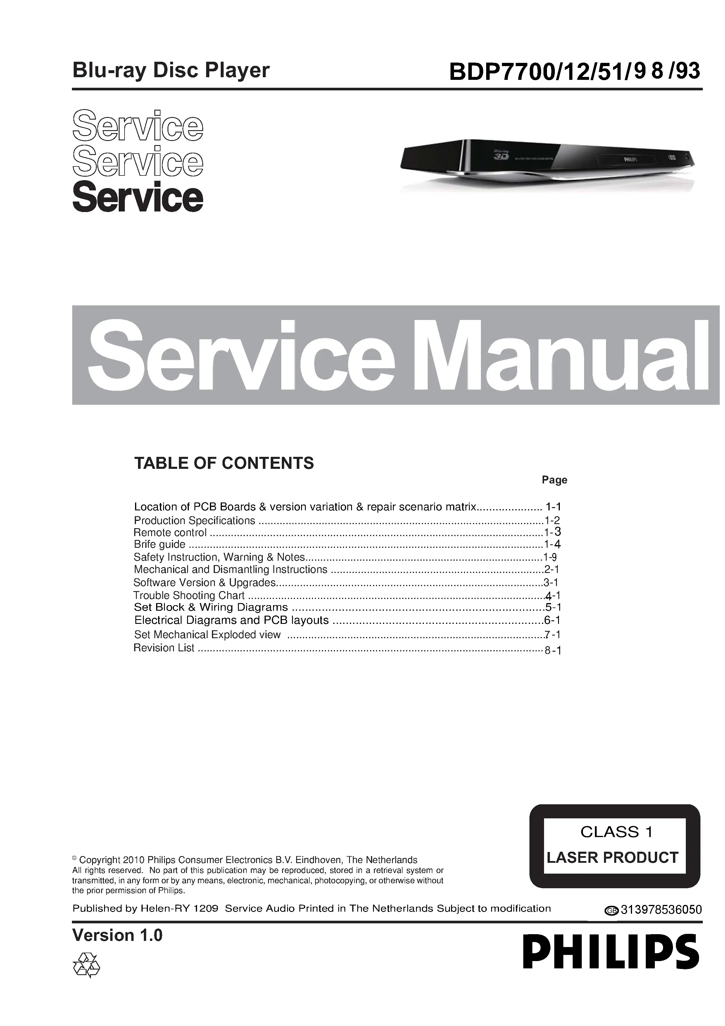 Philips bdp7700 service manual cover