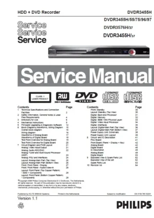 Philips dvdr3576h dvdr3455h service manual cover