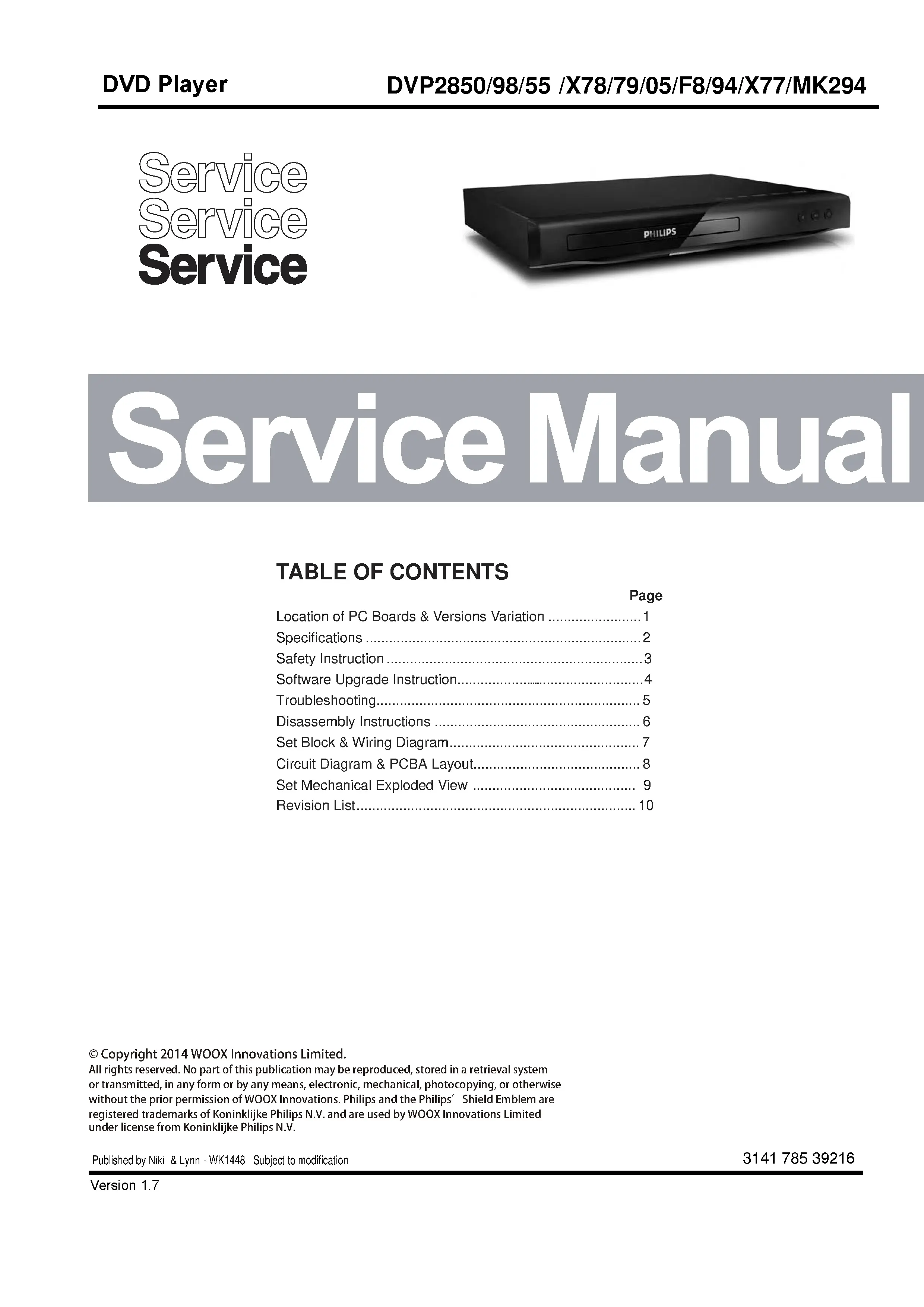 Philips dvp2850 service manual cover