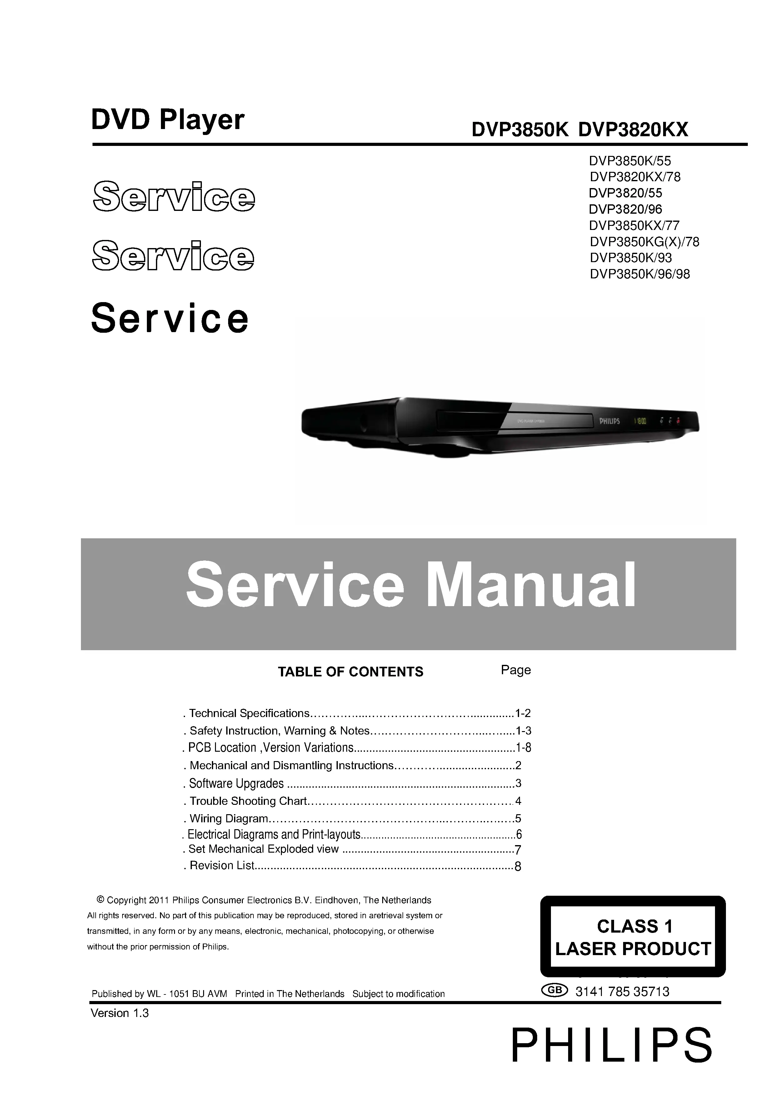 Philips dvp3820 service manual cover