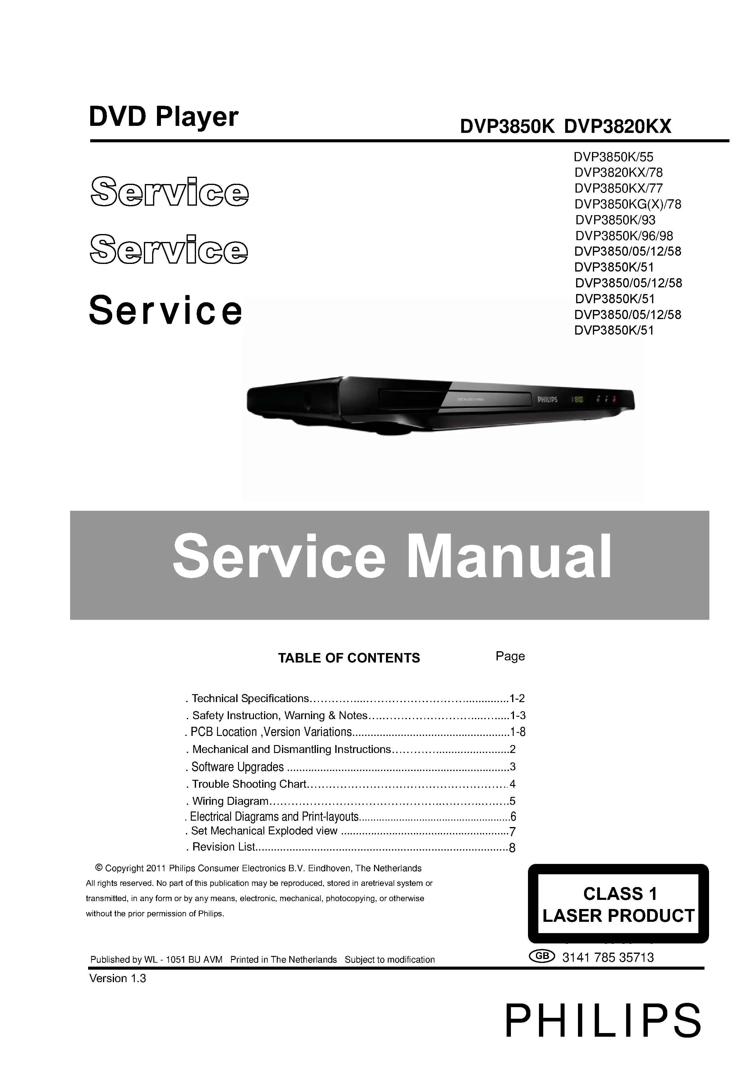 Philips dvp3850 dvp3850k service manual cover