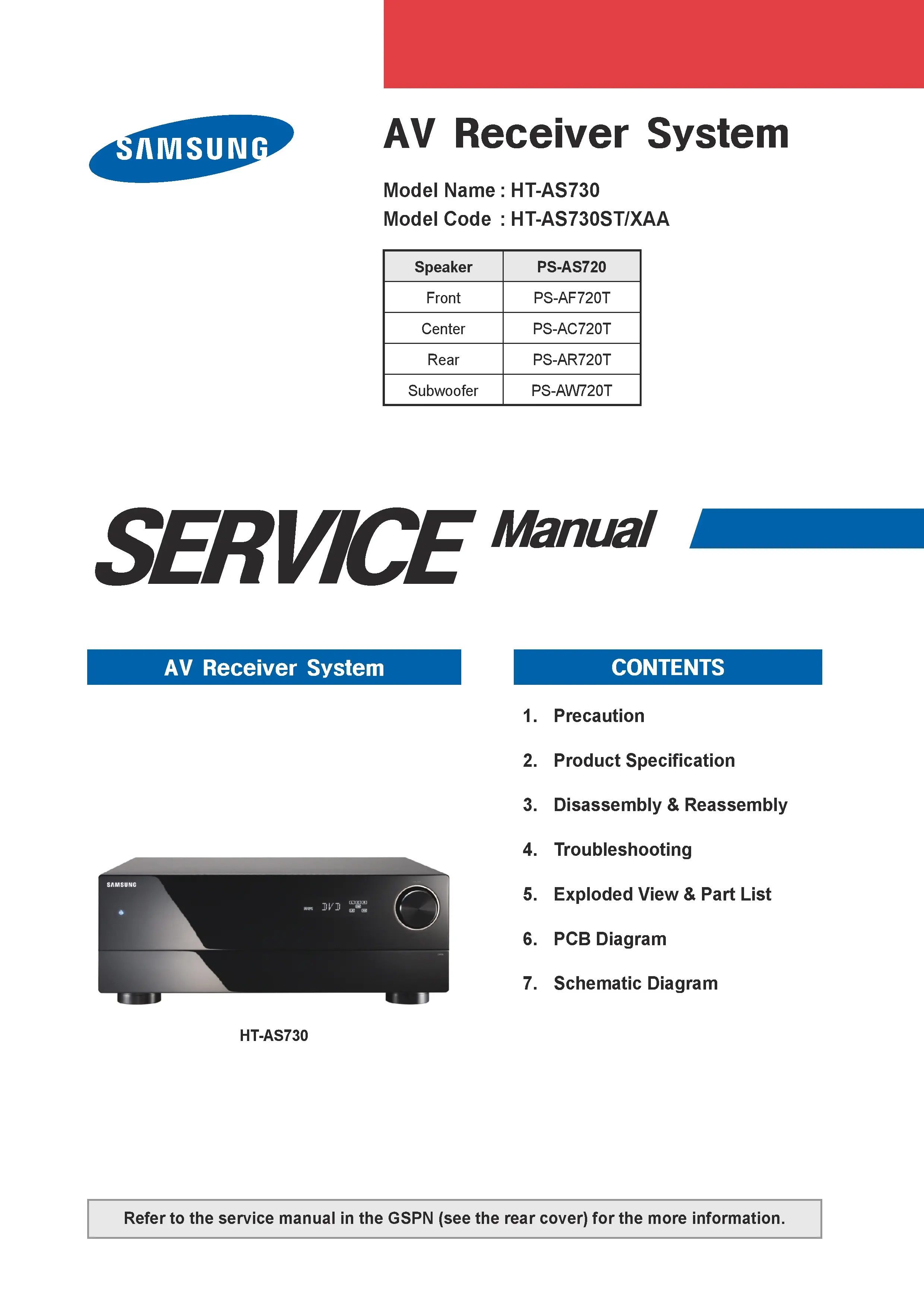 Samsung ht as730s as730st service manual cover