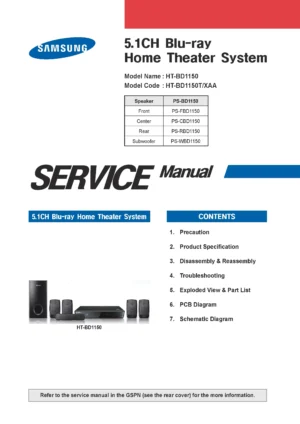 Samsung ht bd1150 bd1150t service manual cover