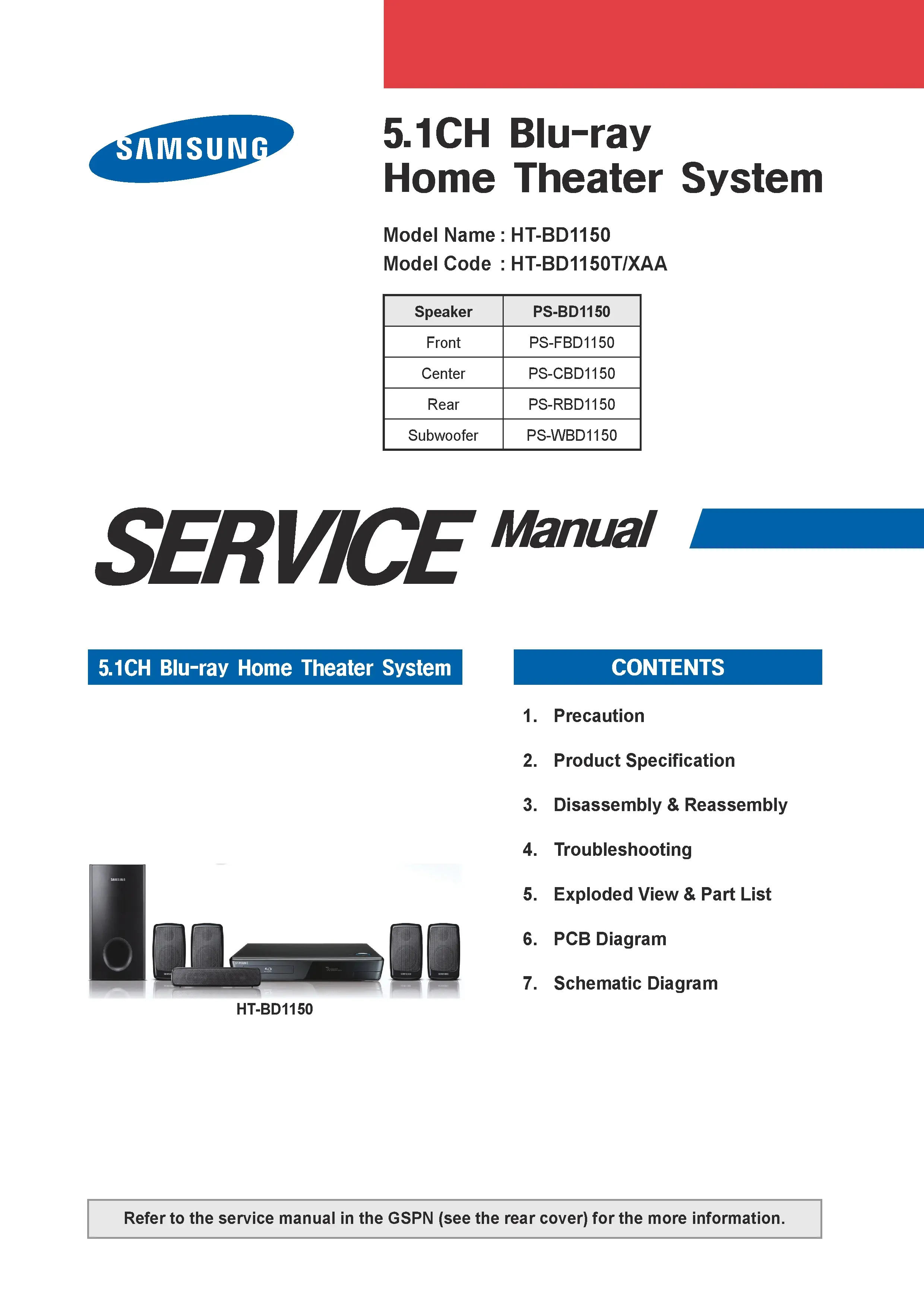 Samsung ht bd1150 bd1150t service manual cover