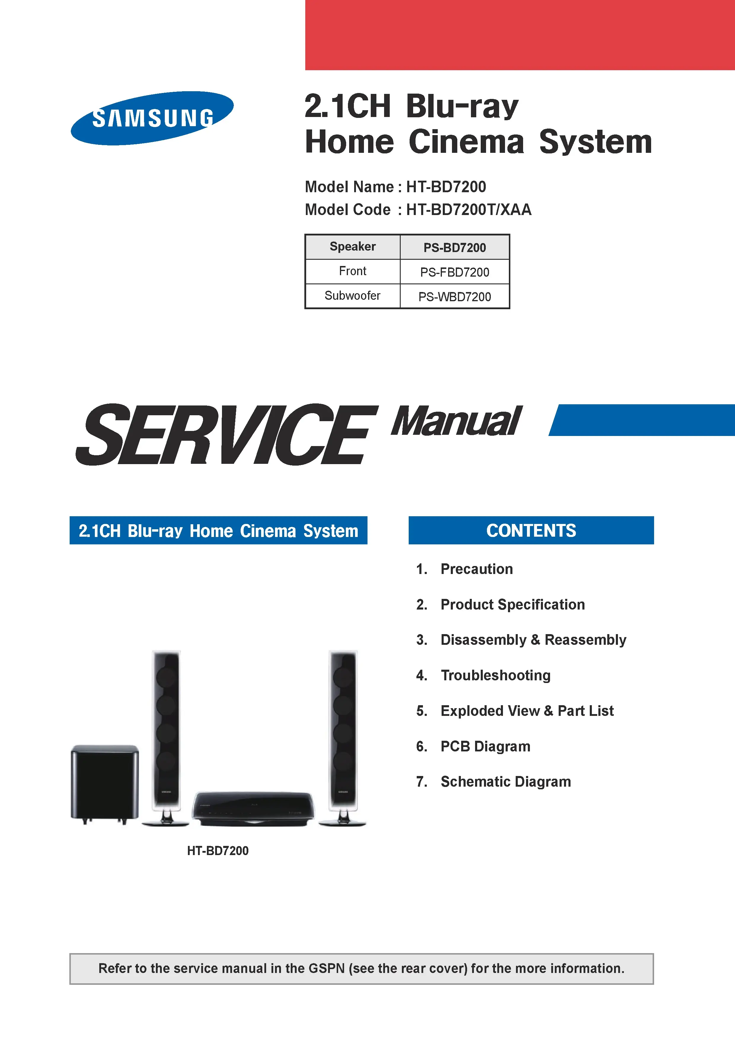 Samsung ht bd7200 bd7200t service manual cover
