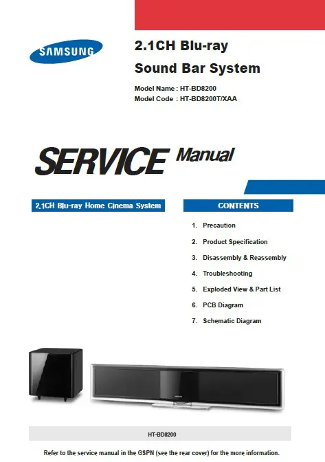 Samsung ht bd8200 bd8200t service manual cover