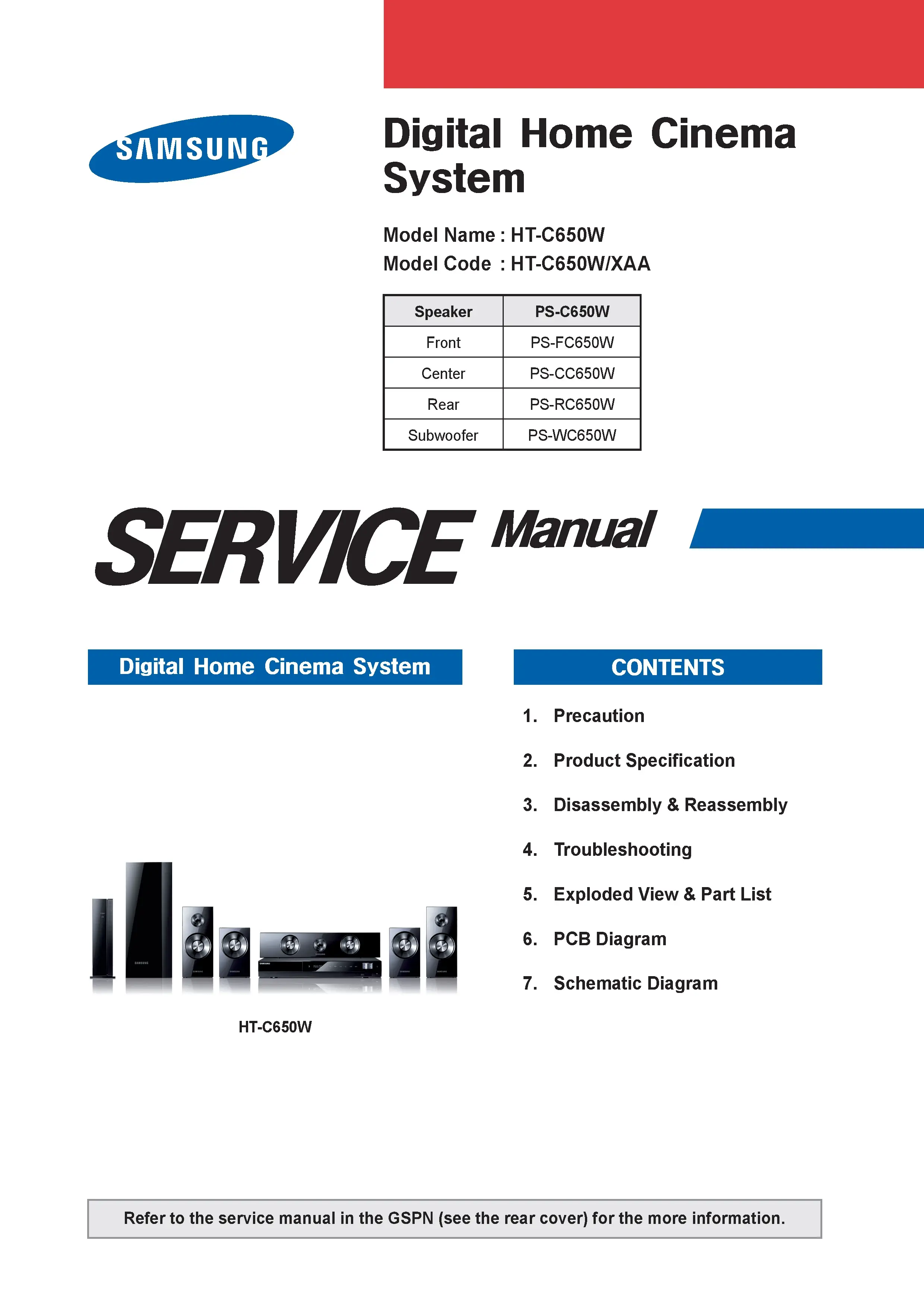 Samsung ht c650w service manual cover