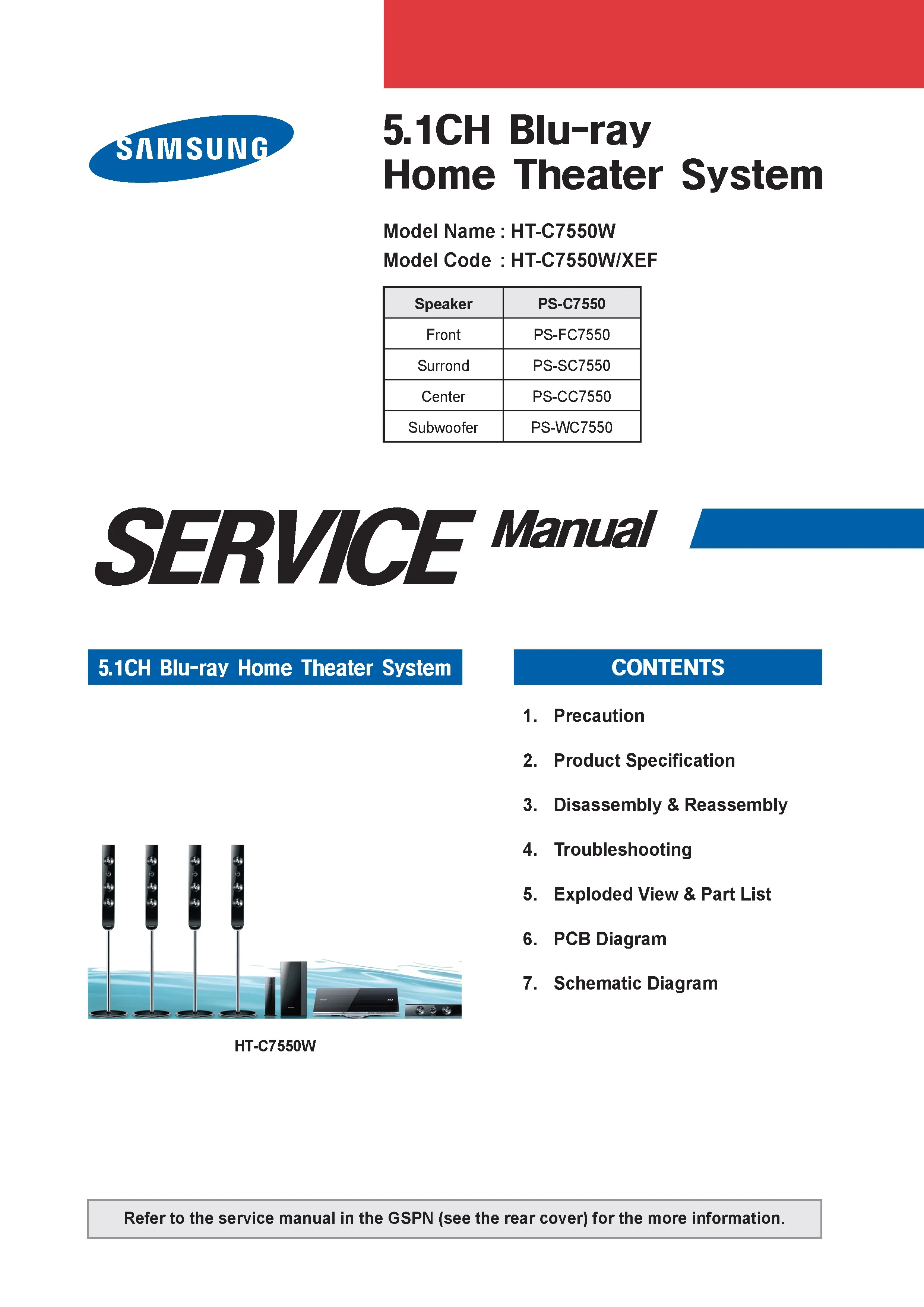 Samsung ht c7550w service manual cover