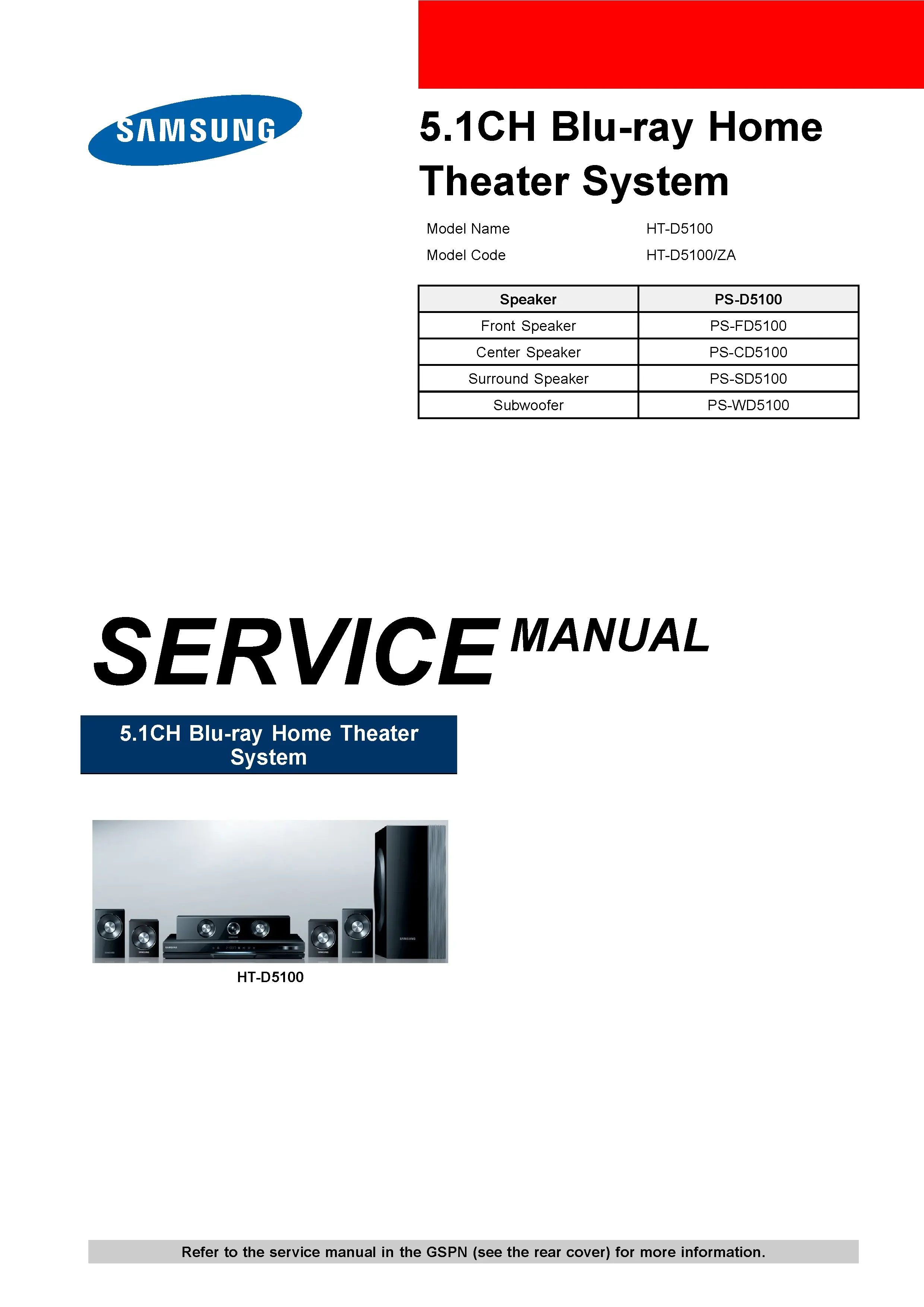 Samsung ht d5100 service manual cover