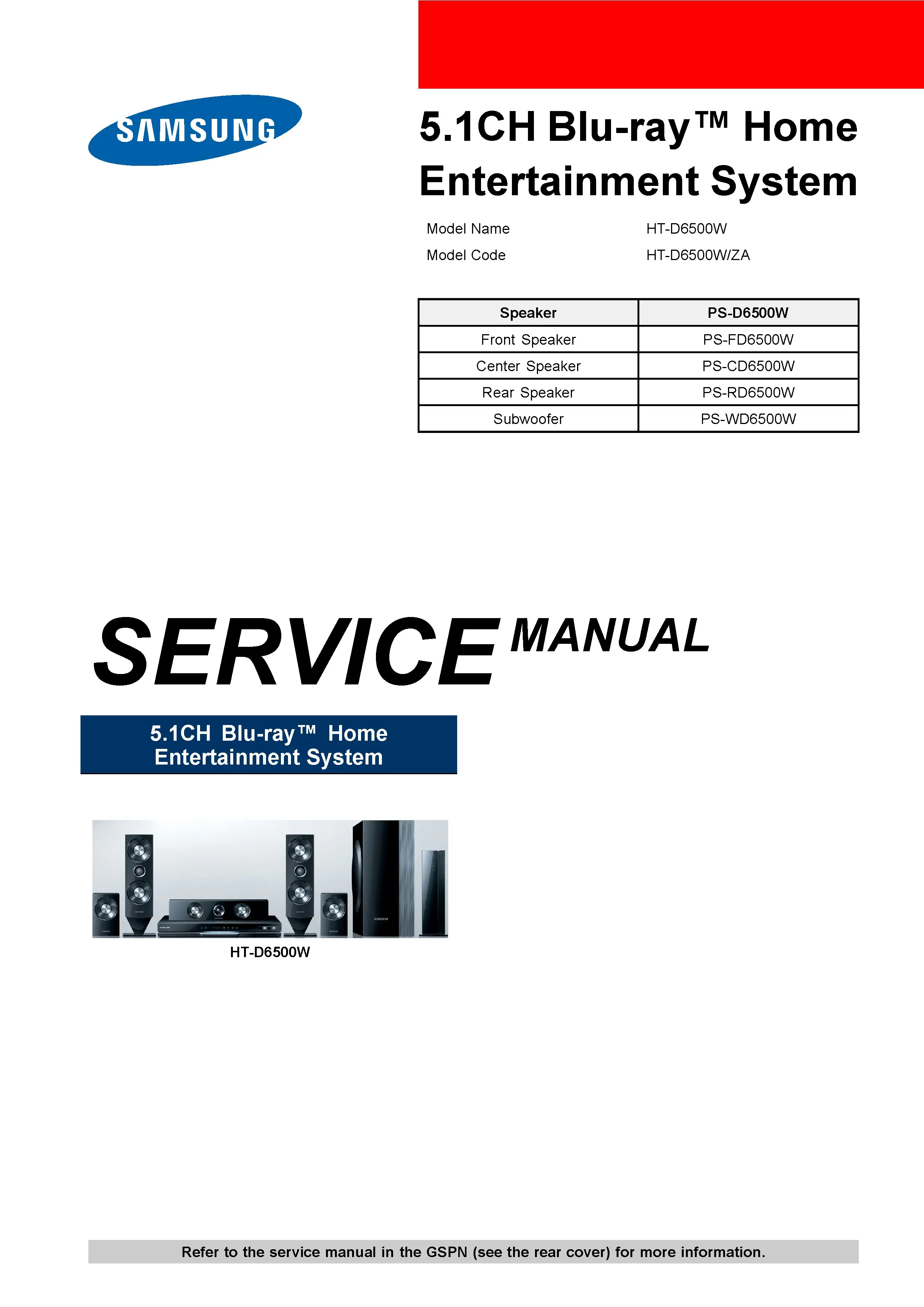 Samsung ht d6500w service manual cover