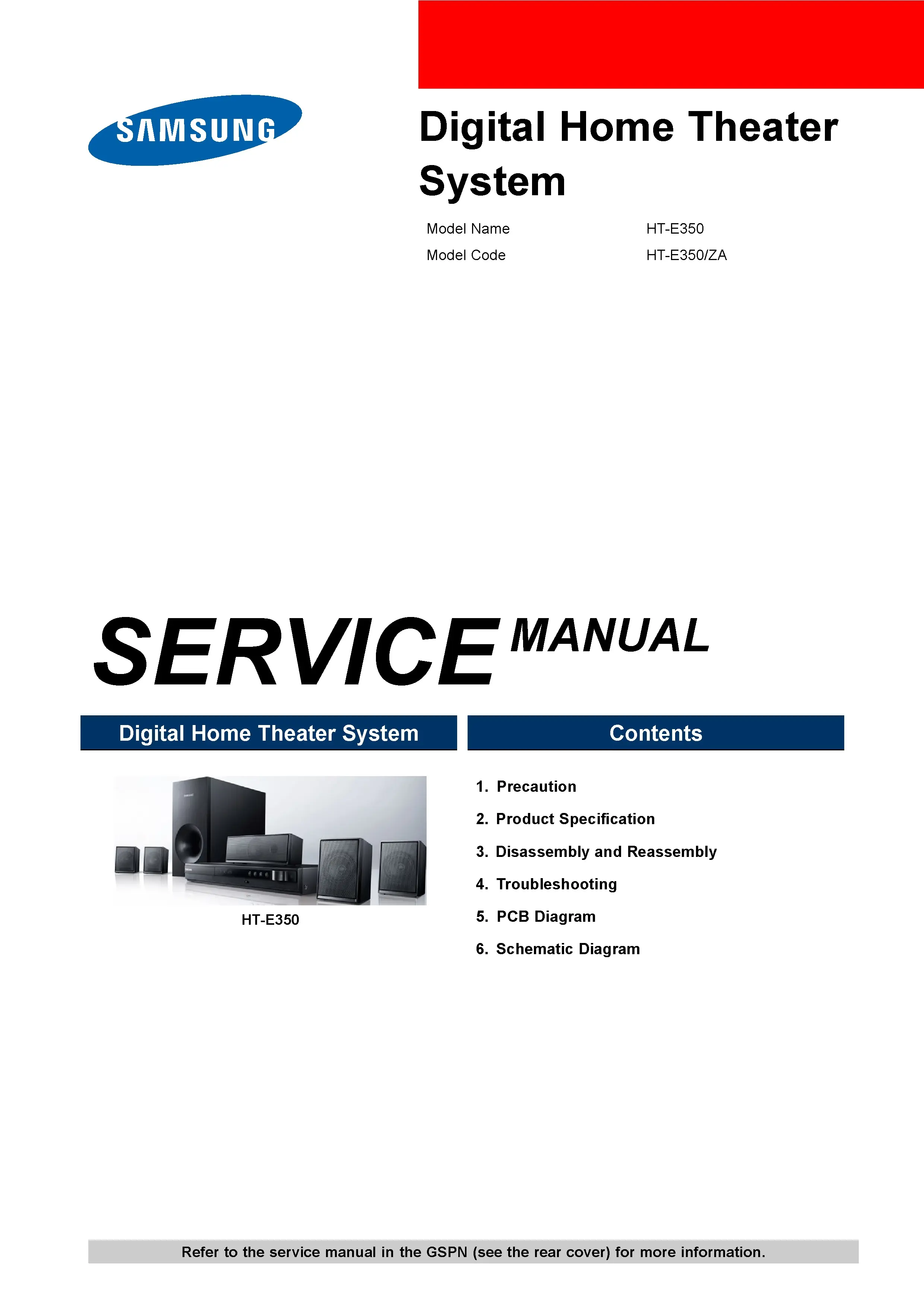 Samsung ht e350 service manual cover