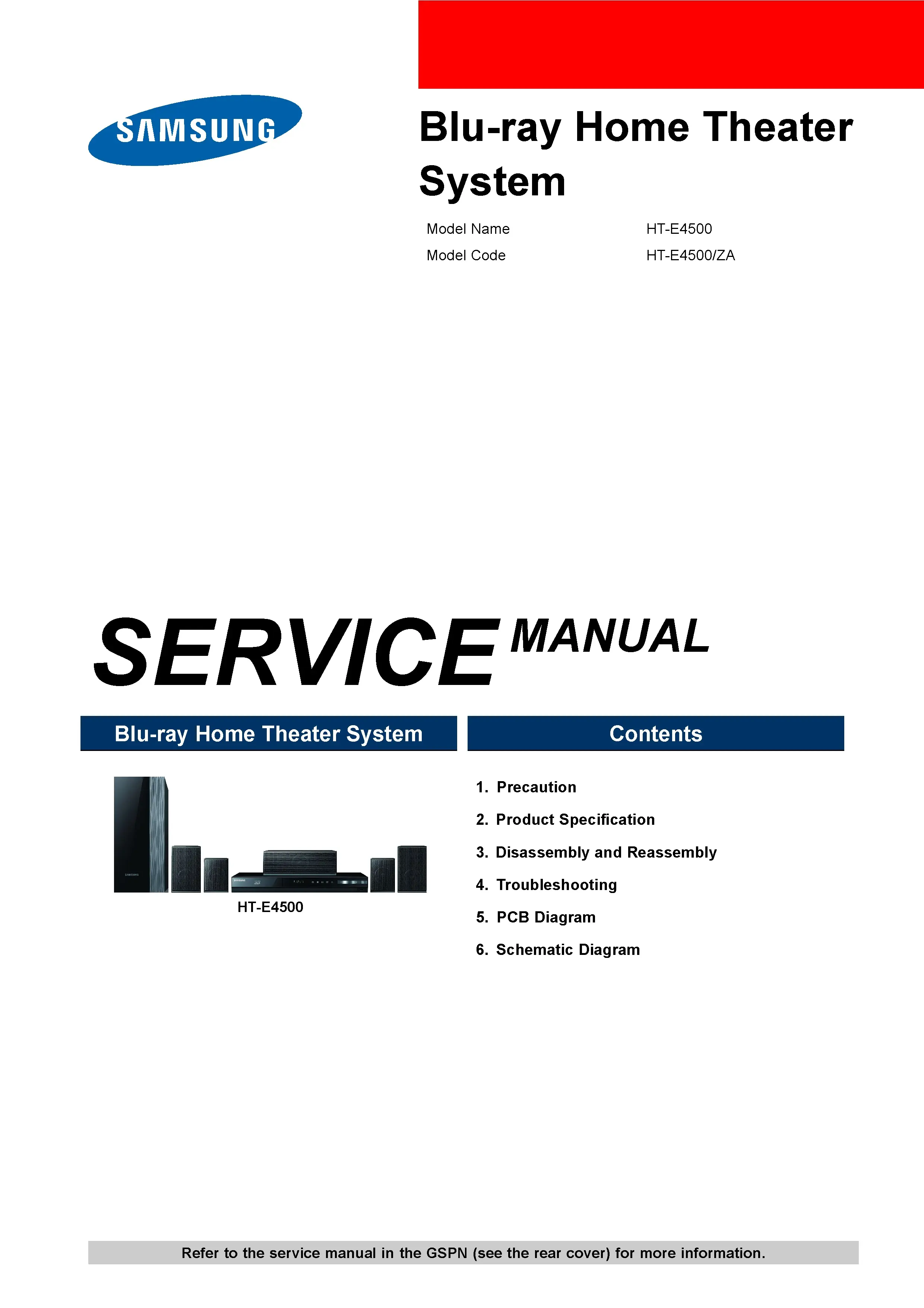 Samsung ht e4500 service manual cover