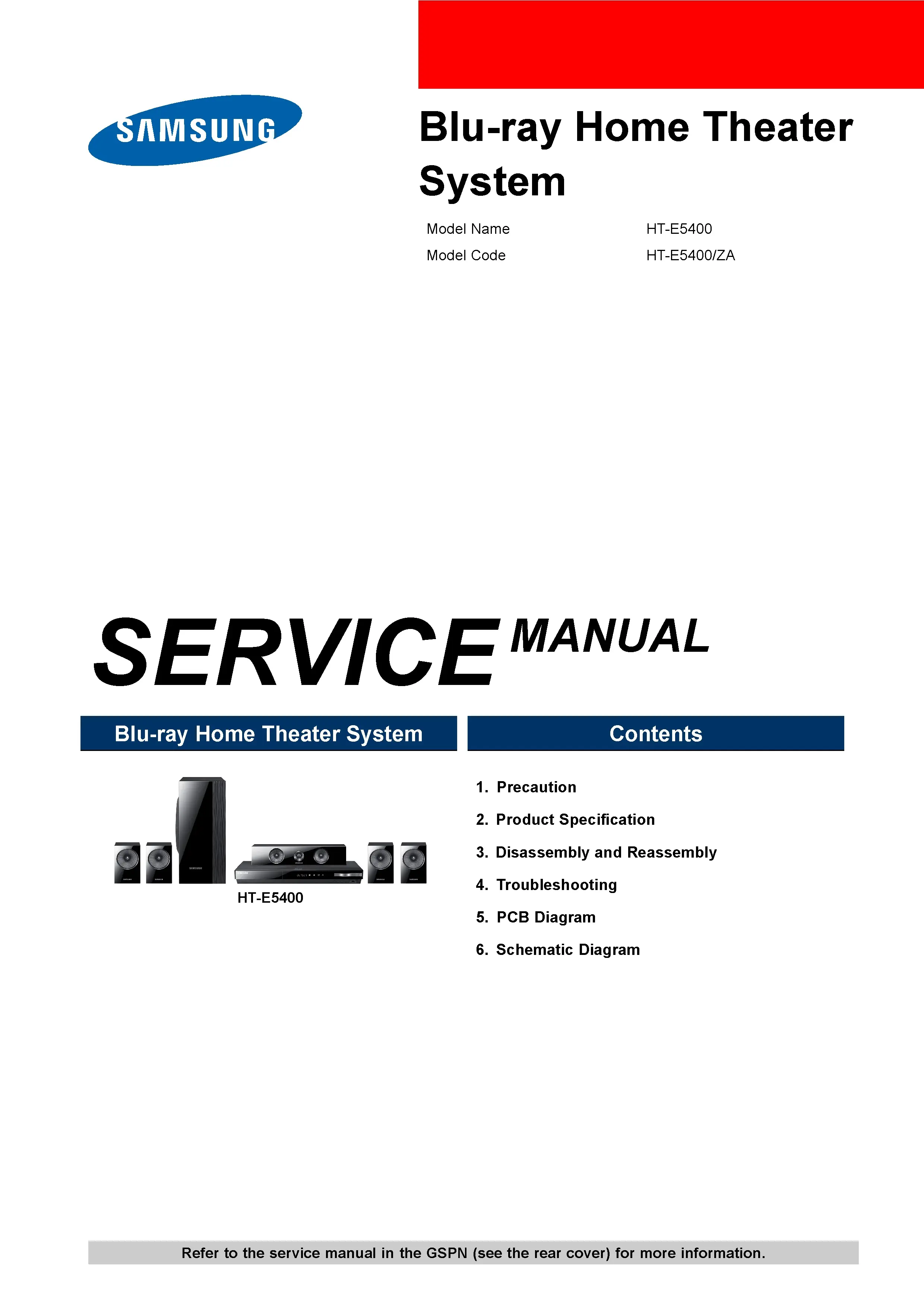 Samsung ht e5400 service manual cover