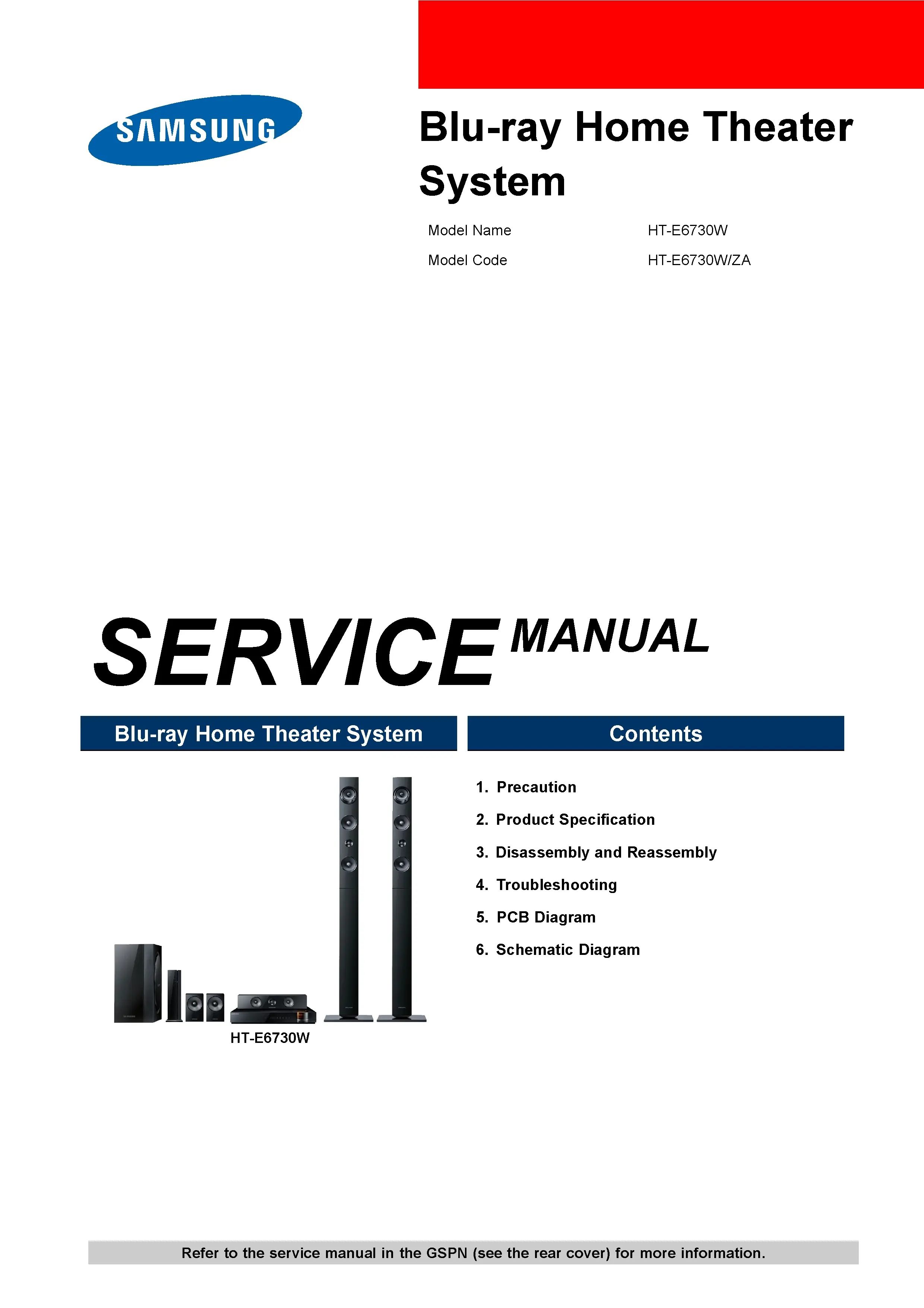 Samsung ht e6730w service manual cover