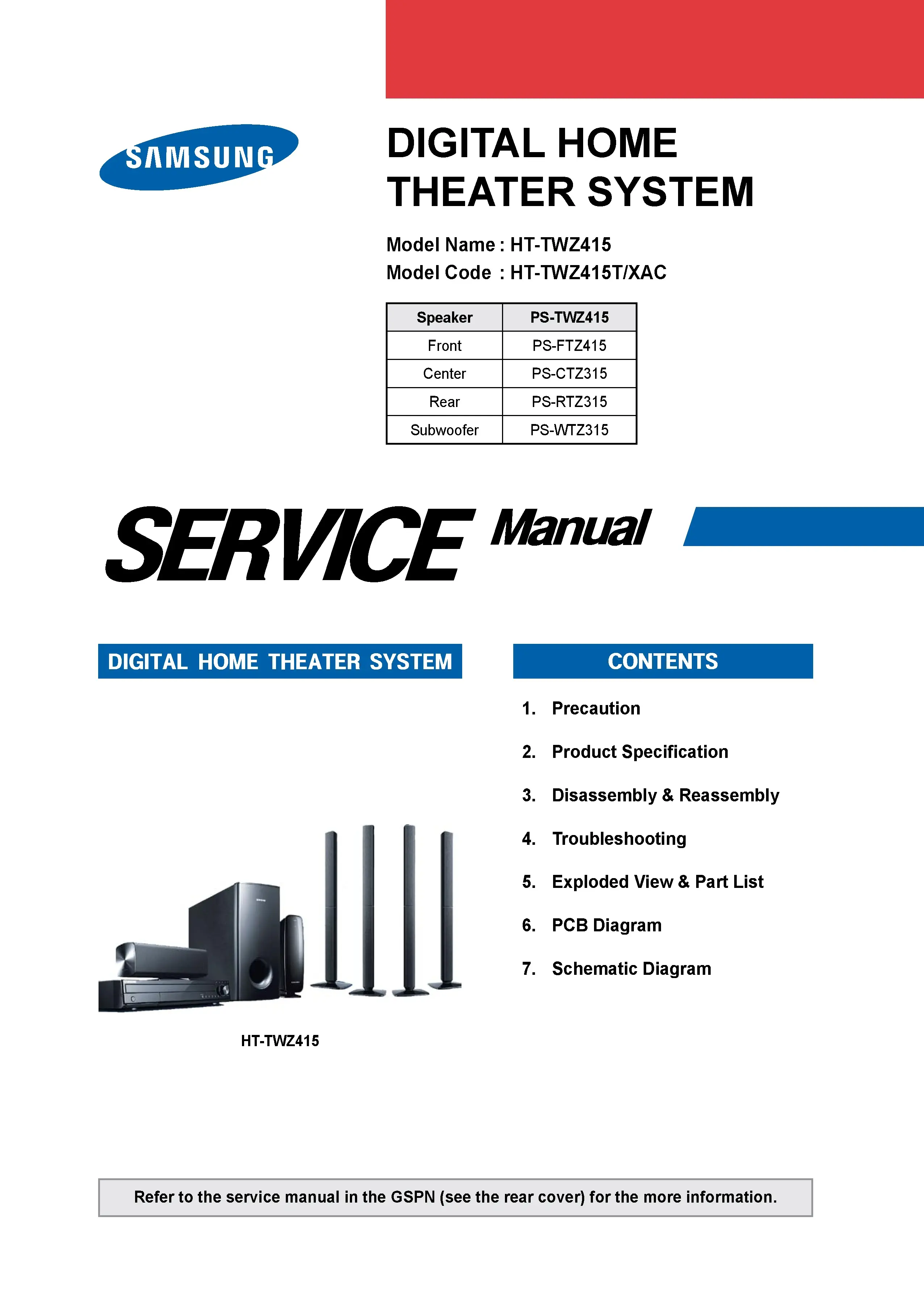 Samsung ht twz415 twz415t service manual cover