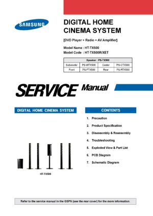 Samsung ht tx500 ht tx500r service manual cover