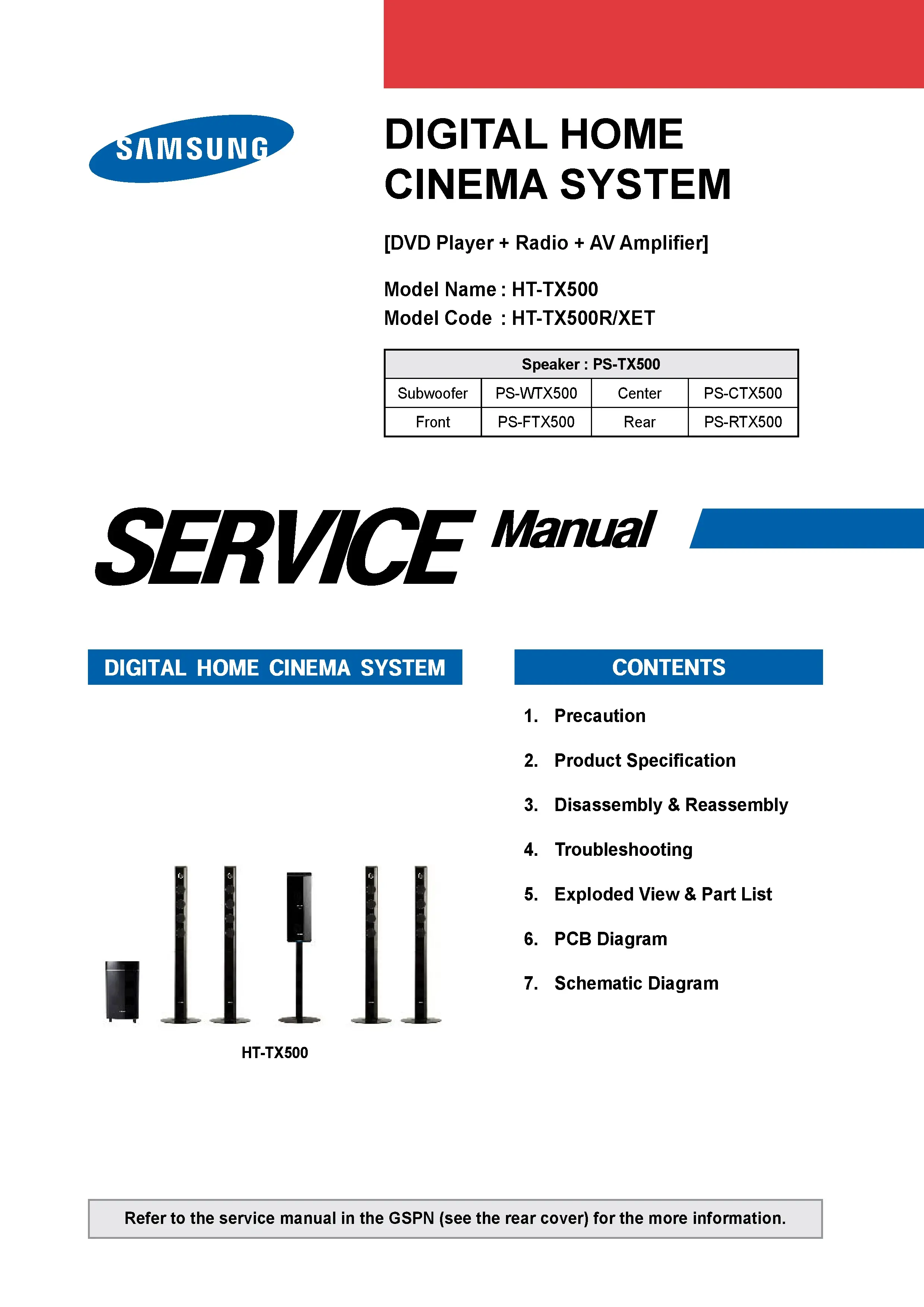 Samsung ht tx500 ht tx500r service manual cover