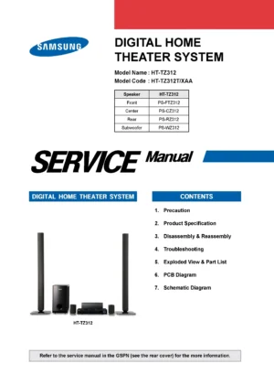 Samsung ht tz312 tz312t service manual cover