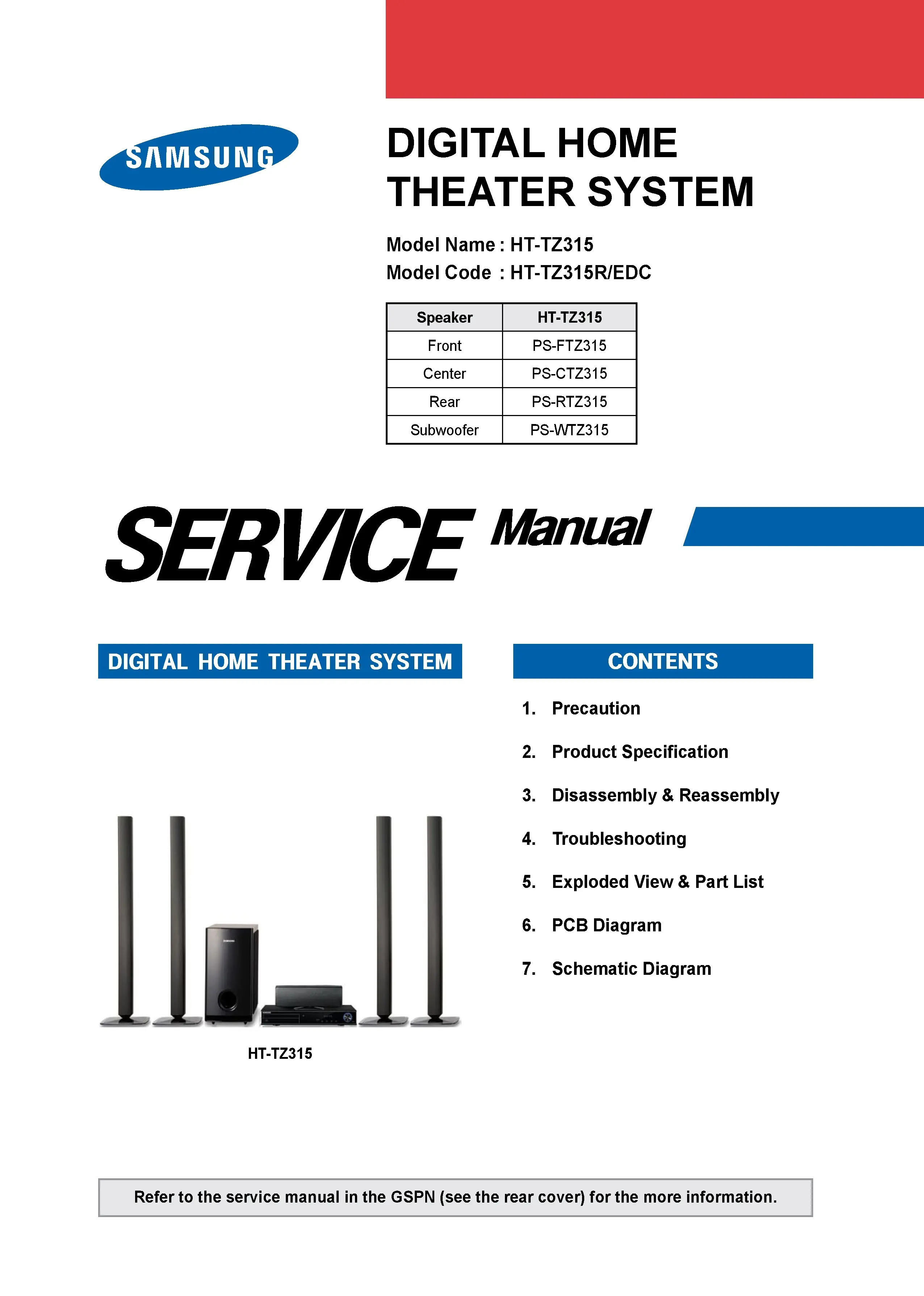 Samsung ht tz315 ht tz315r service manual cover