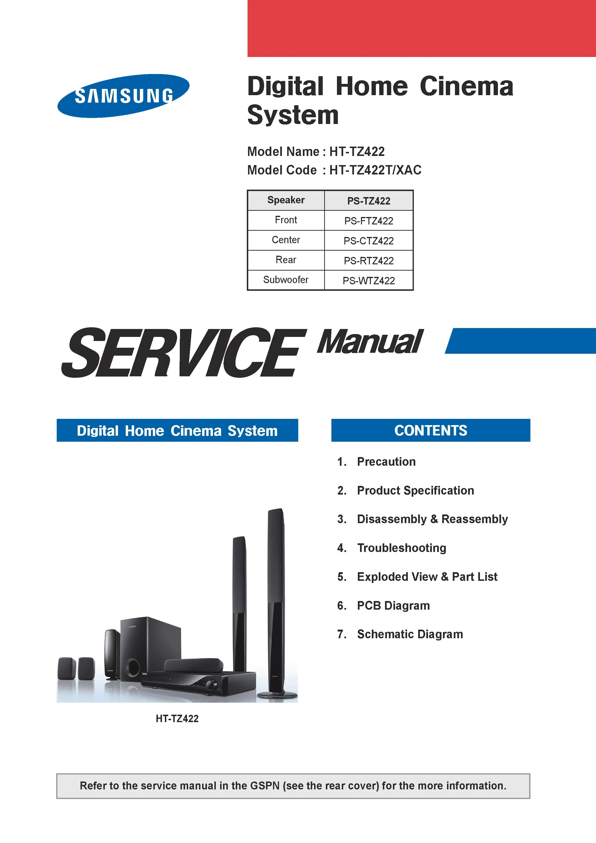 Samsung ht tz422 tz422t service manual cover