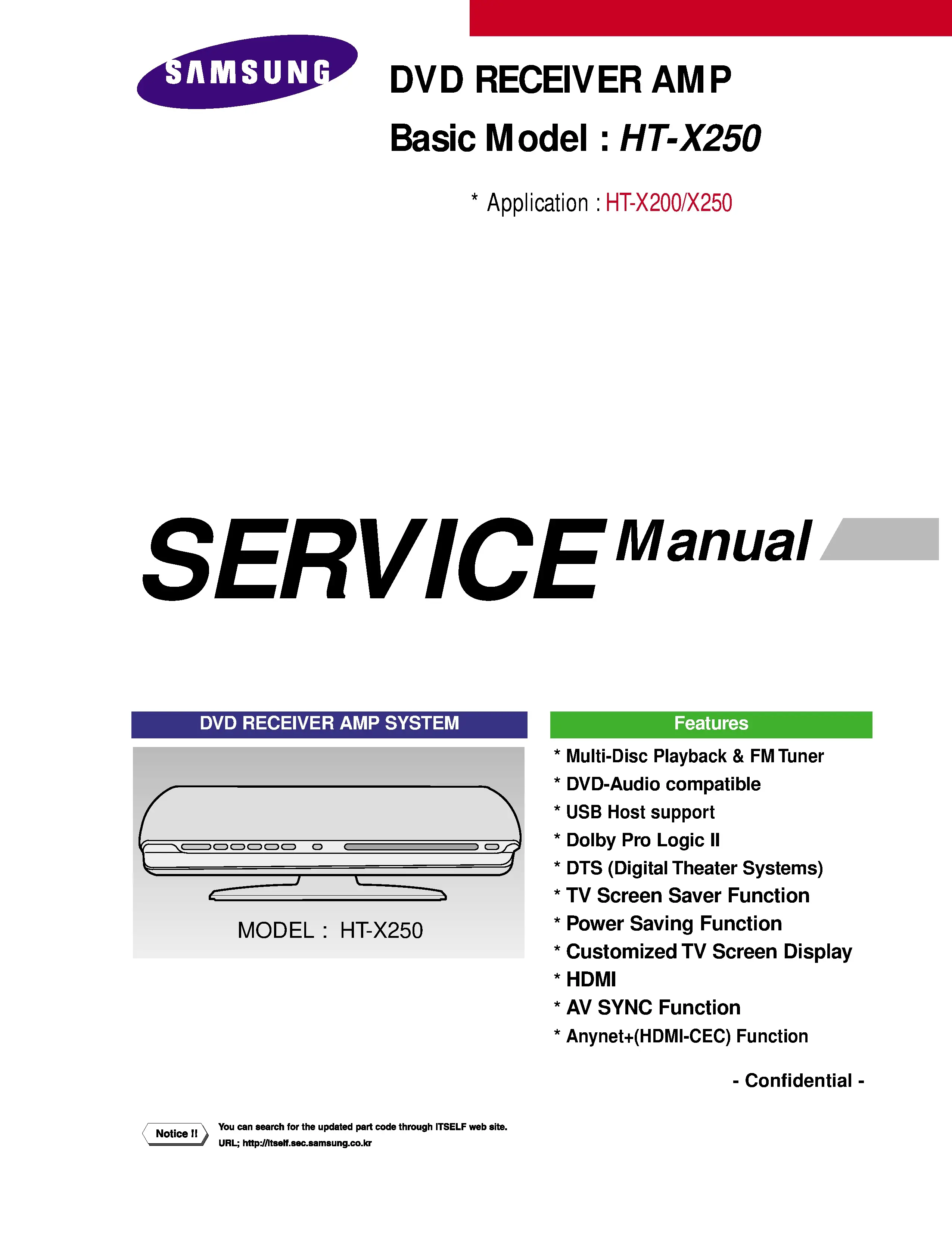 Samsung ht x250 ht x250r service manual cover