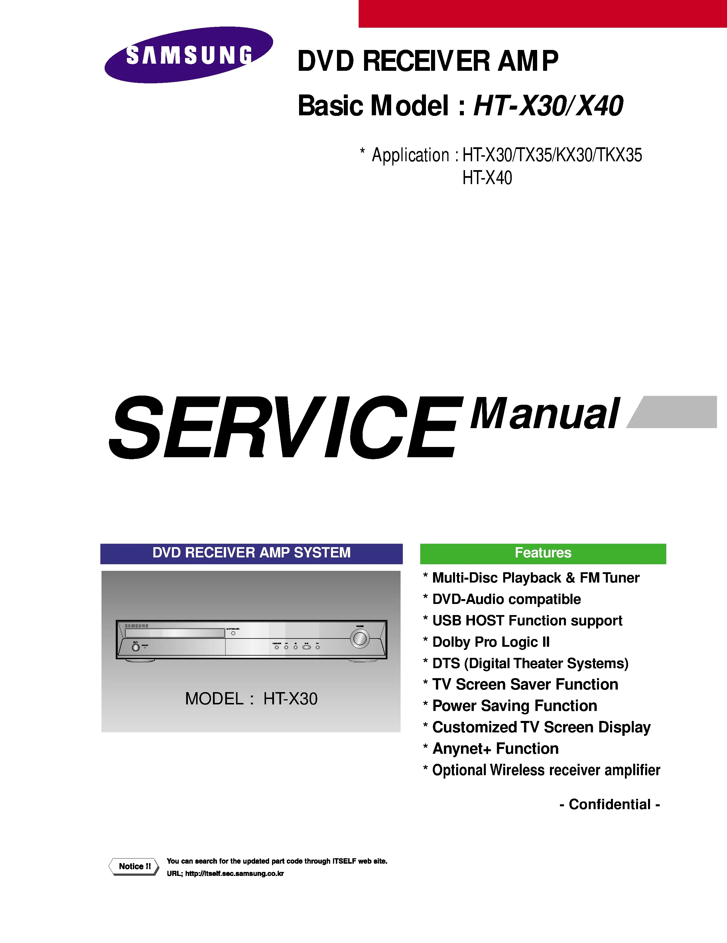Samsung ht x30 ht x30r service manual cover