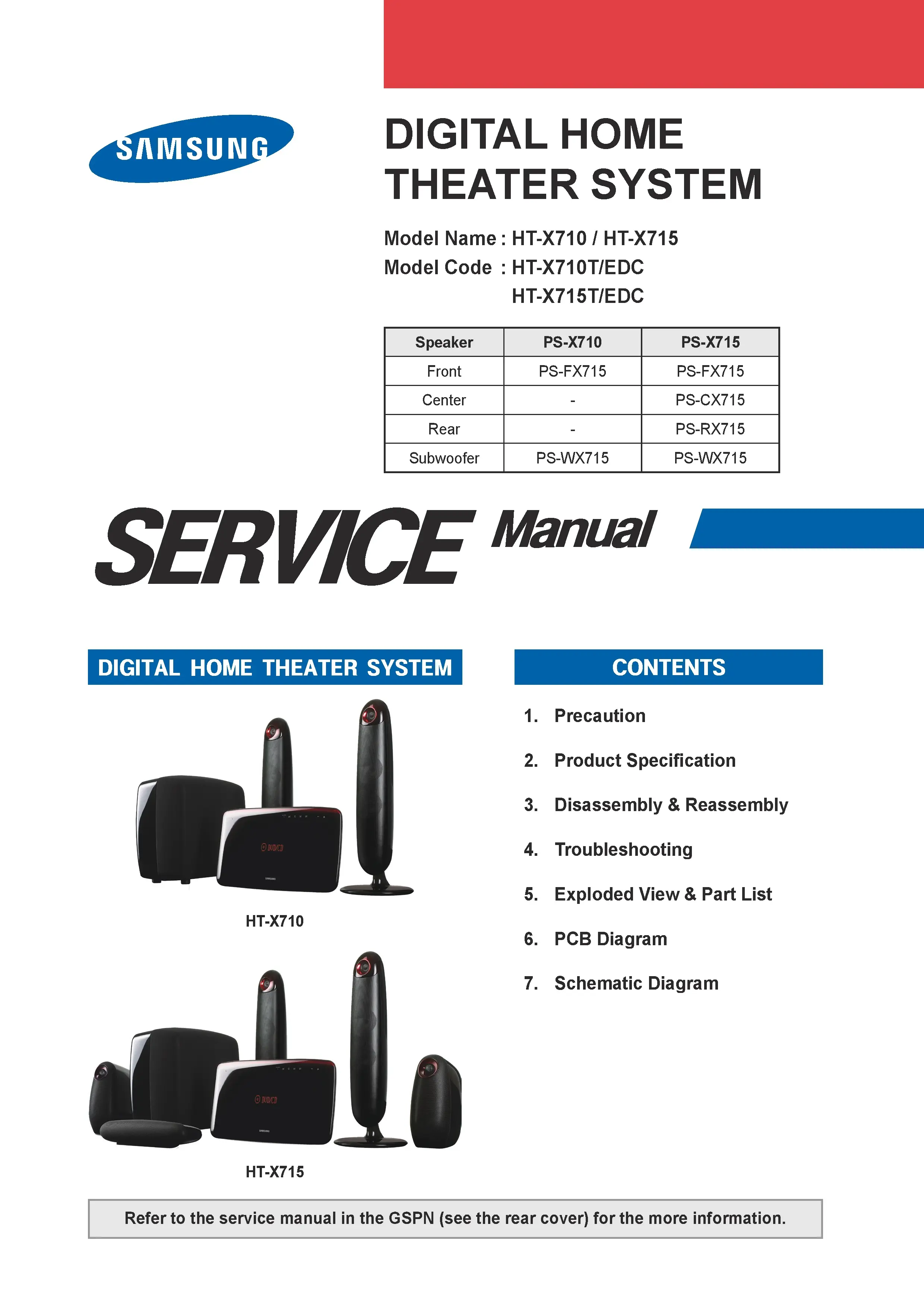 Samsung ht x715t service manual cover