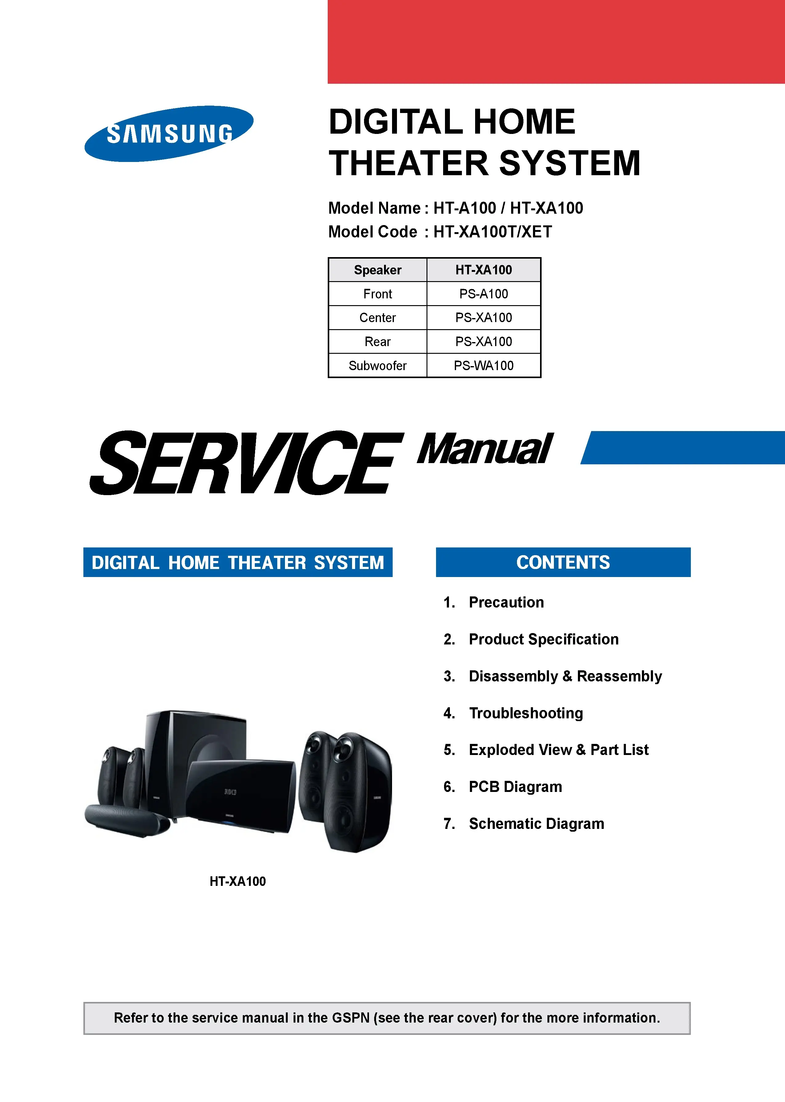 Samsung ht xa100t service manual cover