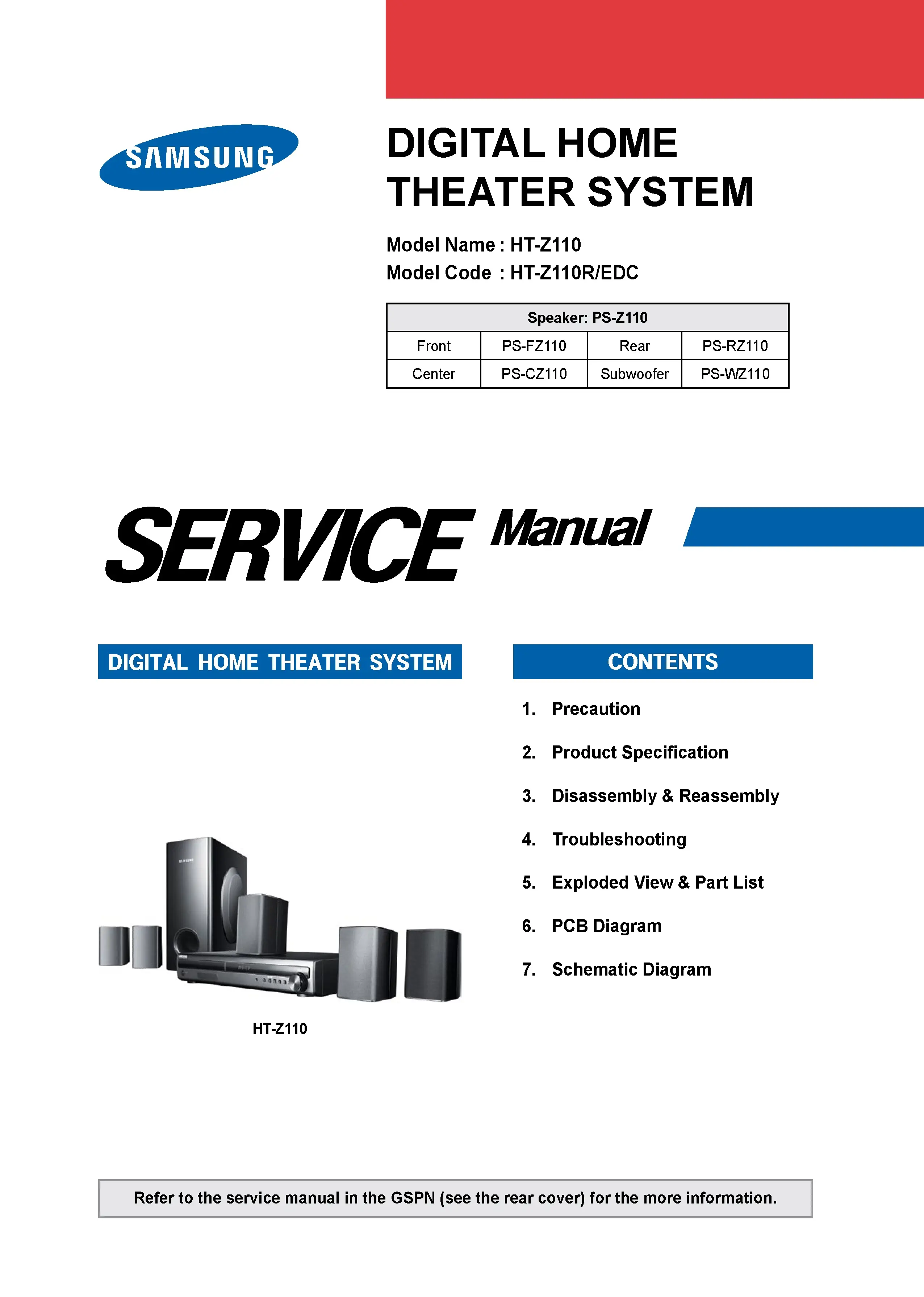 Samsung ht z110 ht z110r service manual cover