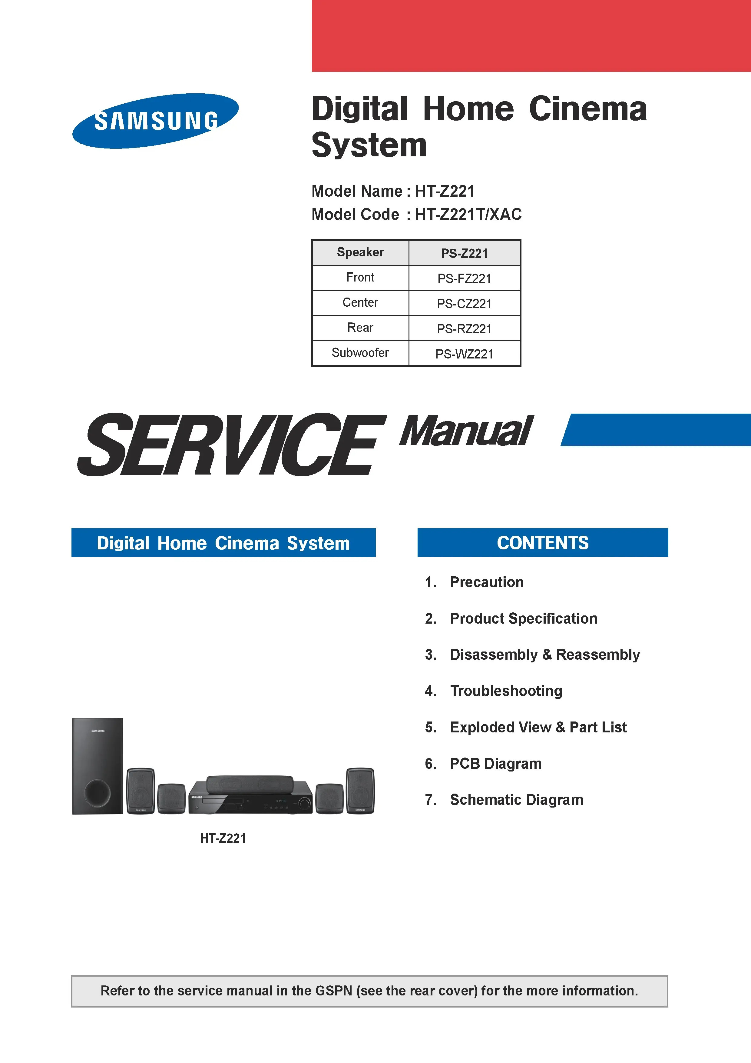 Samsung ht z221t service manual cover