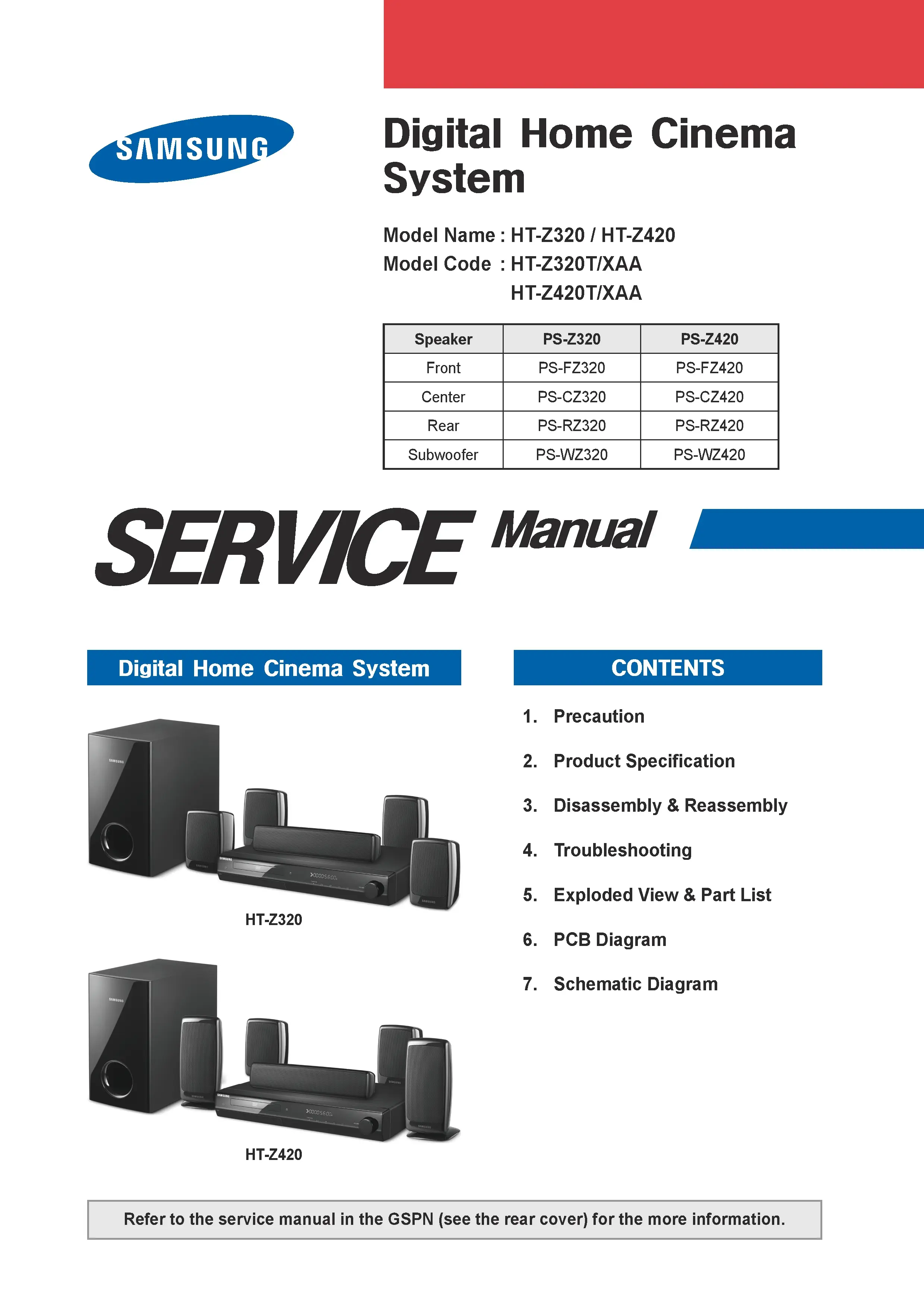 Samsung ht z320 z320t service manual cover
