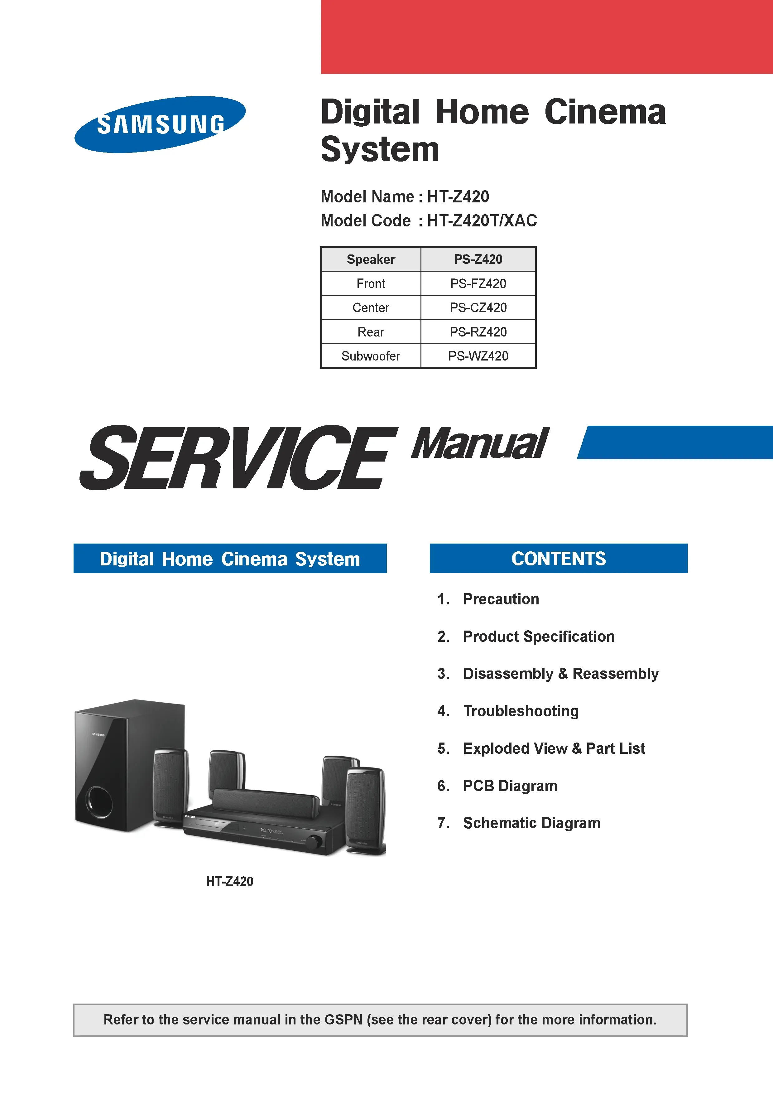Samsung ht z420 z420t service manual cover