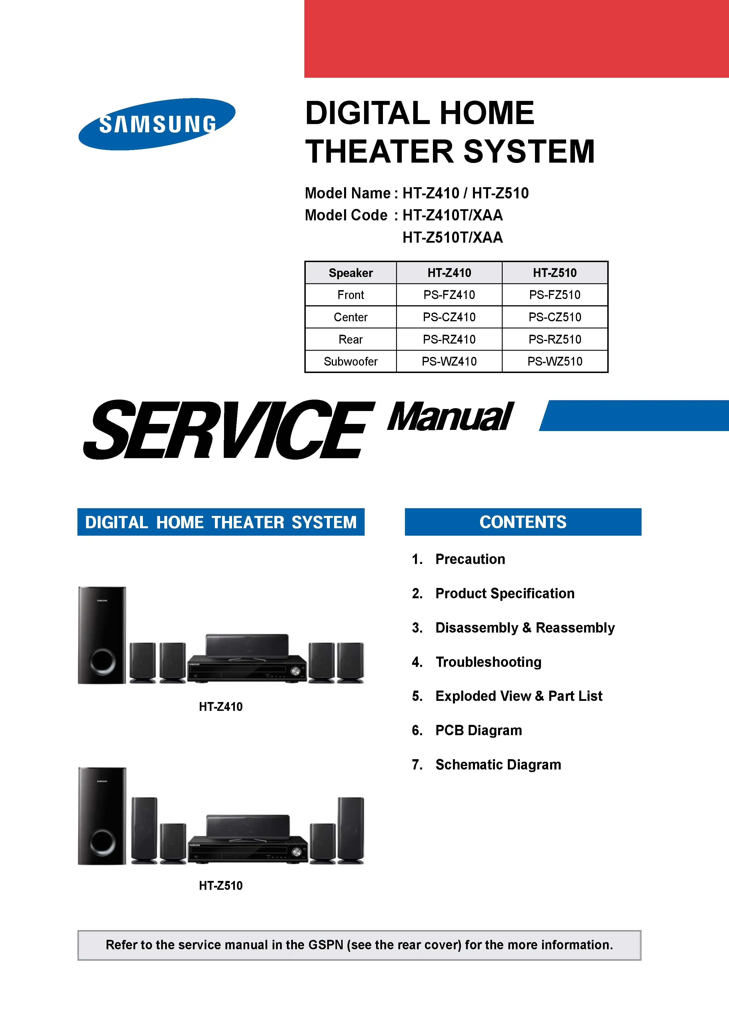 Samsung ht z510 z510t service manual cover