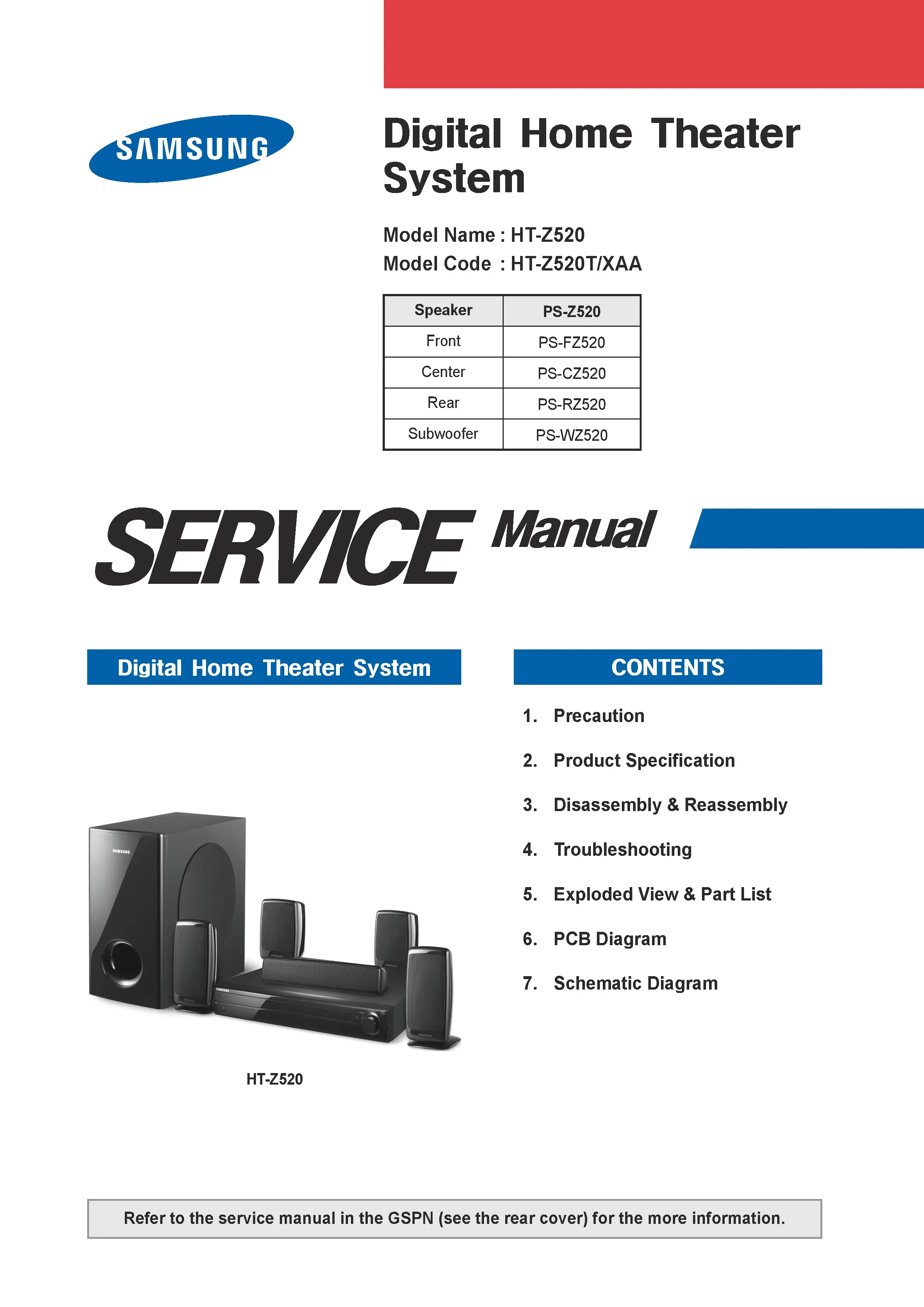 Samsung ht z520 z520t service manual cover
