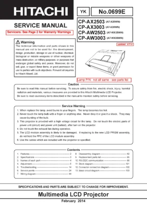 Hitachi cp aw2503 aw3003 ax2503 ax3003 service manual cover