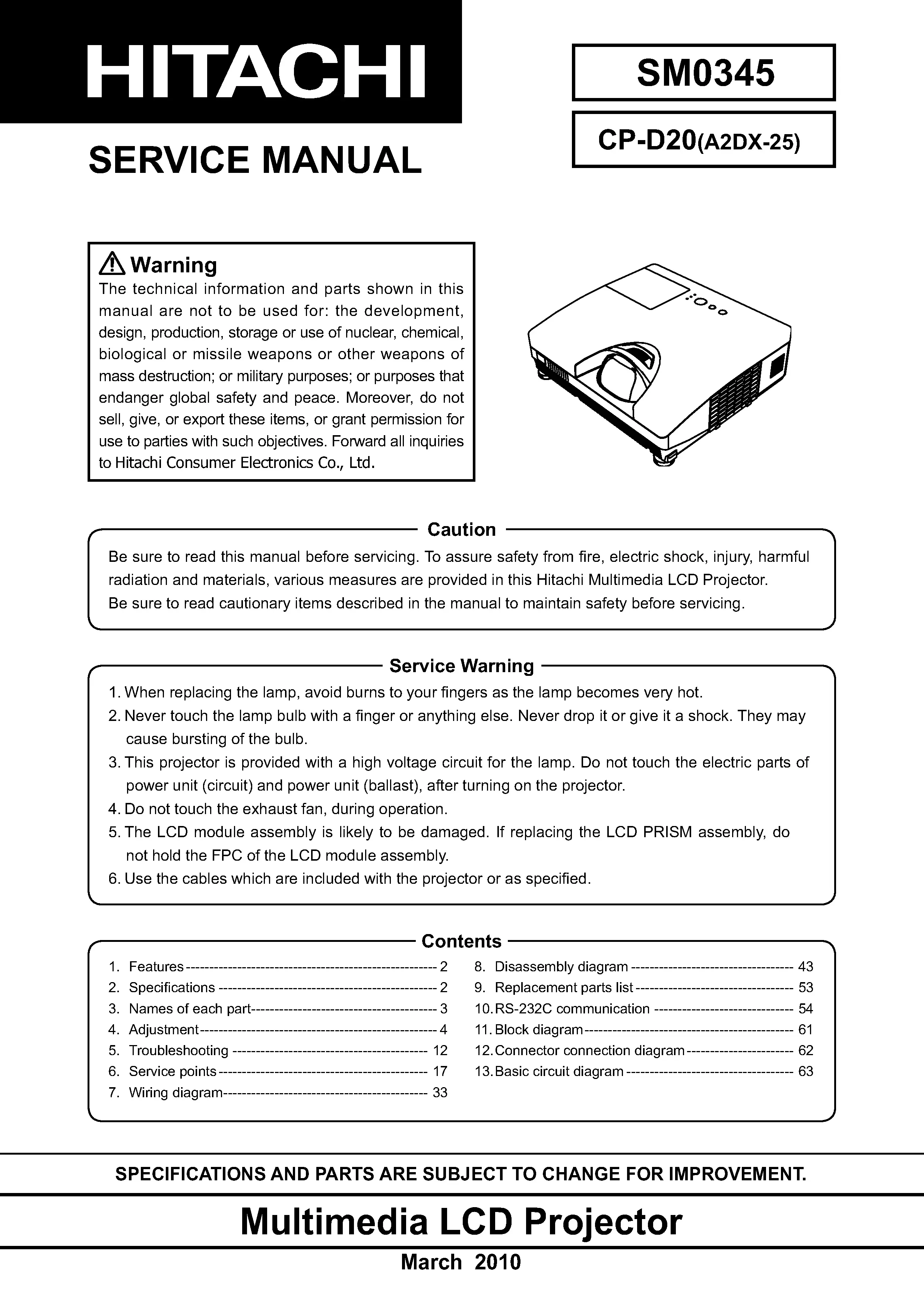 Hitachi cp d20 service manual cover