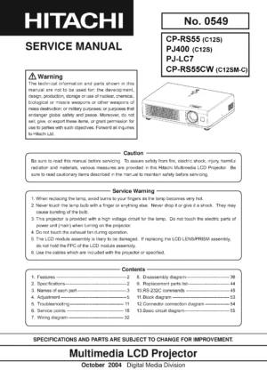 Hitachi cp rs55 pj lc7 service manual cover