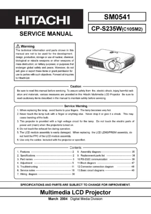 Hitachi cp s235 cp s235w service manual cover