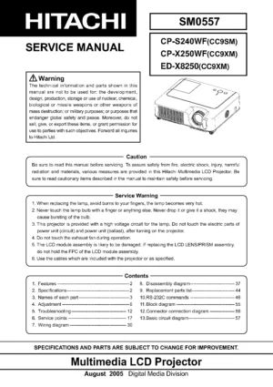 Hitachi cp s240 x250 ed x8250 series service manual cover