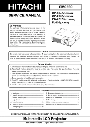 Hitachi cp s245 x255 ed x8255 pj656 service manual cover