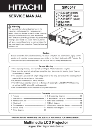 Hitachi cp s335 x340w x345 series service manual cover