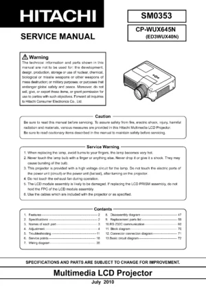 Hitachi cp wux645n service manual cover