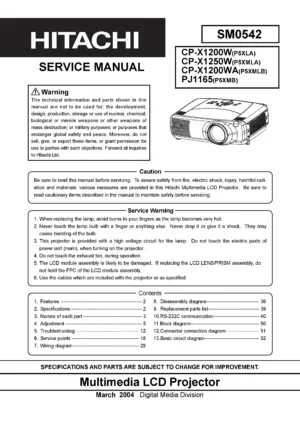 Hitachi cp x1200 x1250 series service manual cover