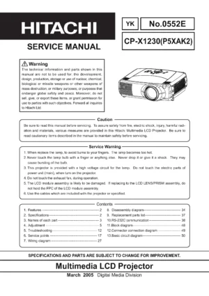 Hitachi cp x1230 service manual cover