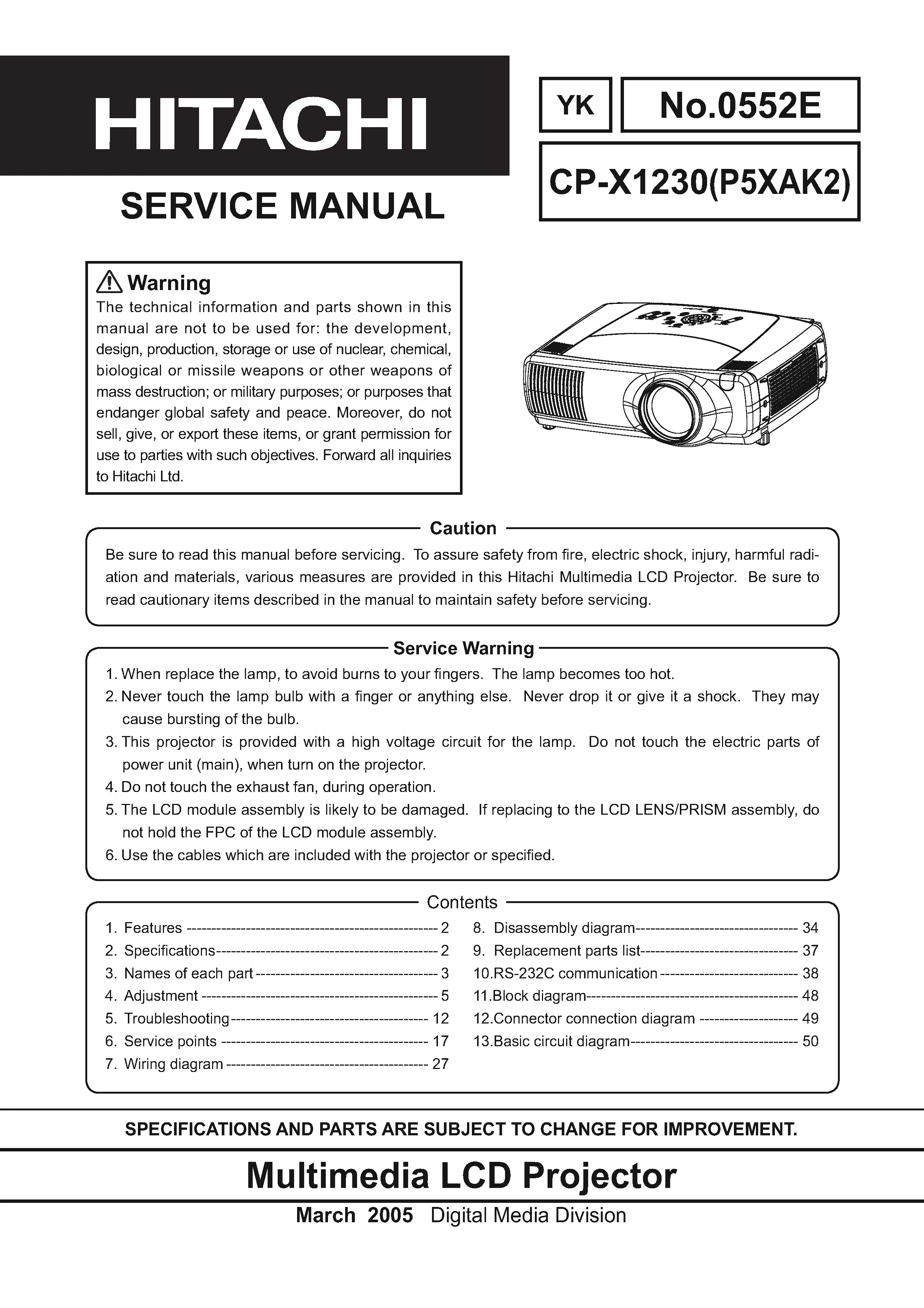Hitachi cp x1230 service manual cover