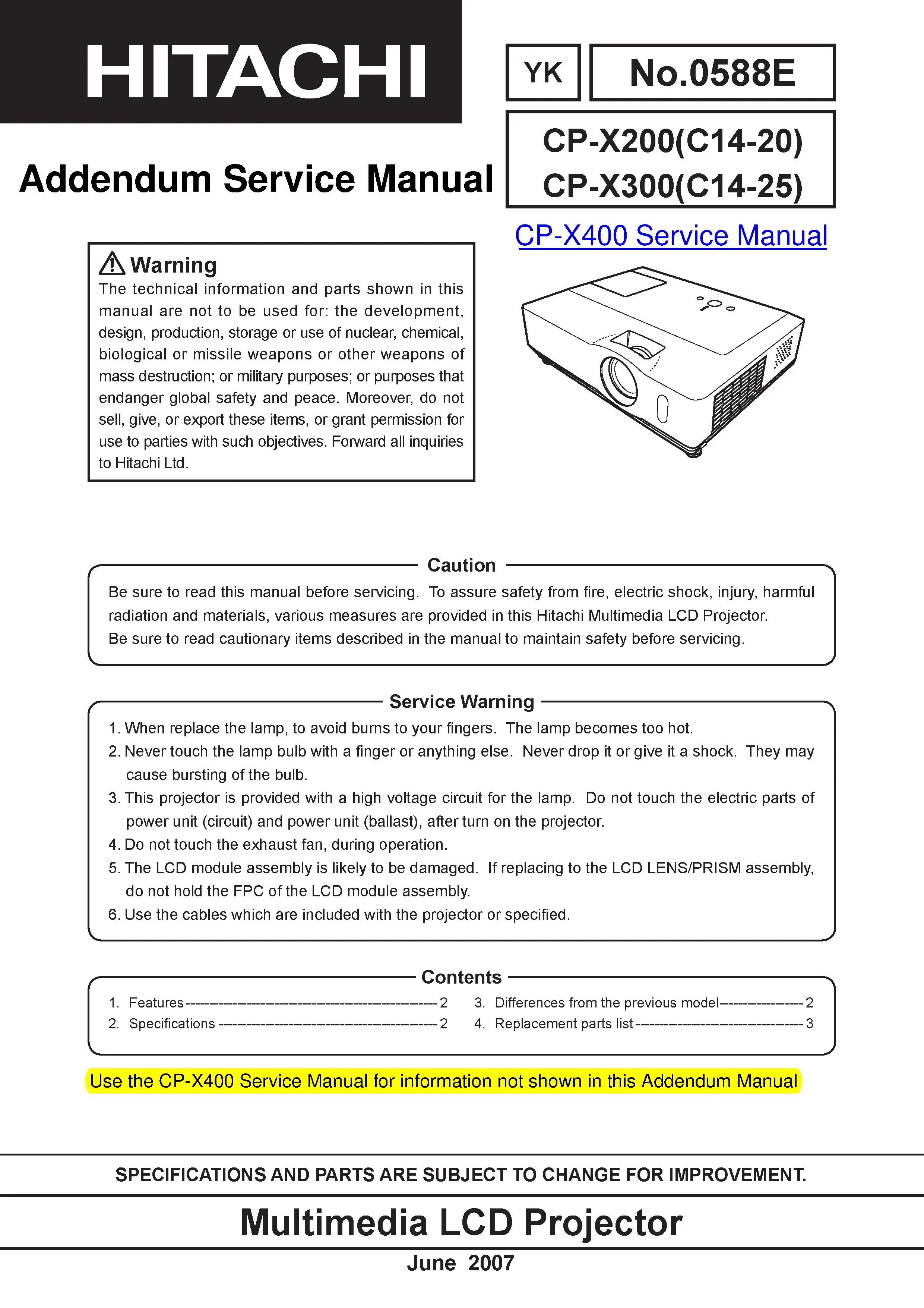 Hitachi cp x200 x300 x400 service manual cover